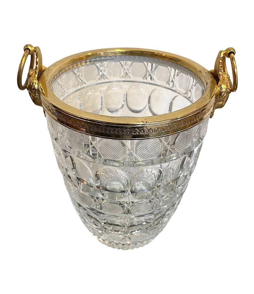 1960s Glass and Gilt Metal Champagne Bucket with Ram Head Handles 1