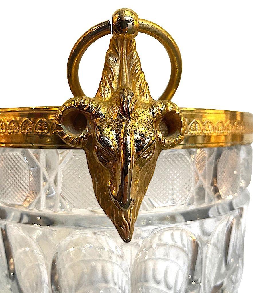 1960s Glass and Gilt Metal Champagne Bucket with Ram Head Handles 2