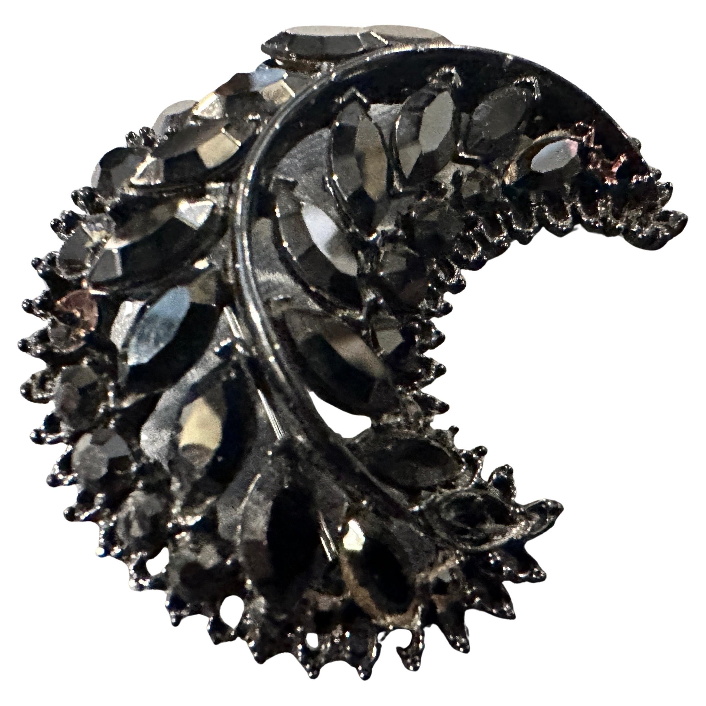 A 1960s Gothic Revival Crescent Black Brooch