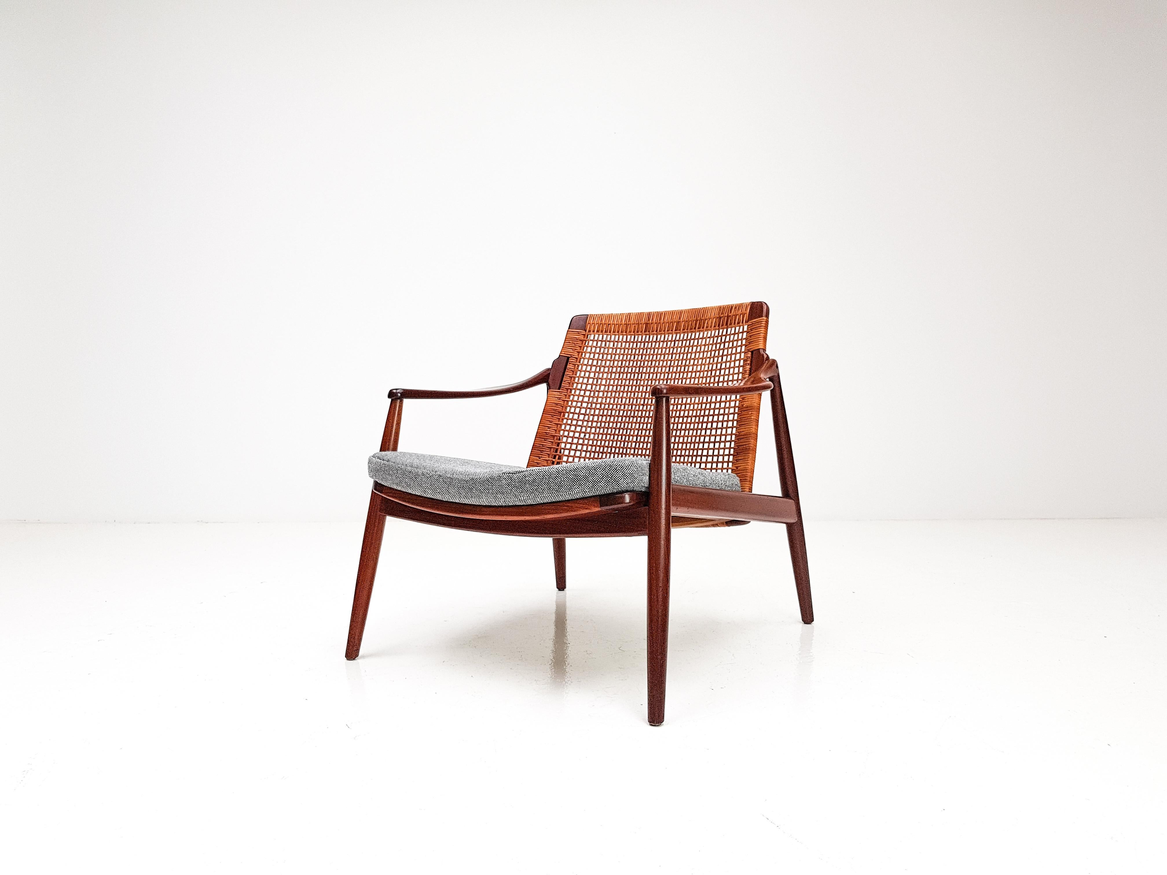 1960s Hartmut Lohmeyer Teak Easy Chair in Cane for Wilkhahn, Germany In Good Condition In London Road, Baldock, Hertfordshire