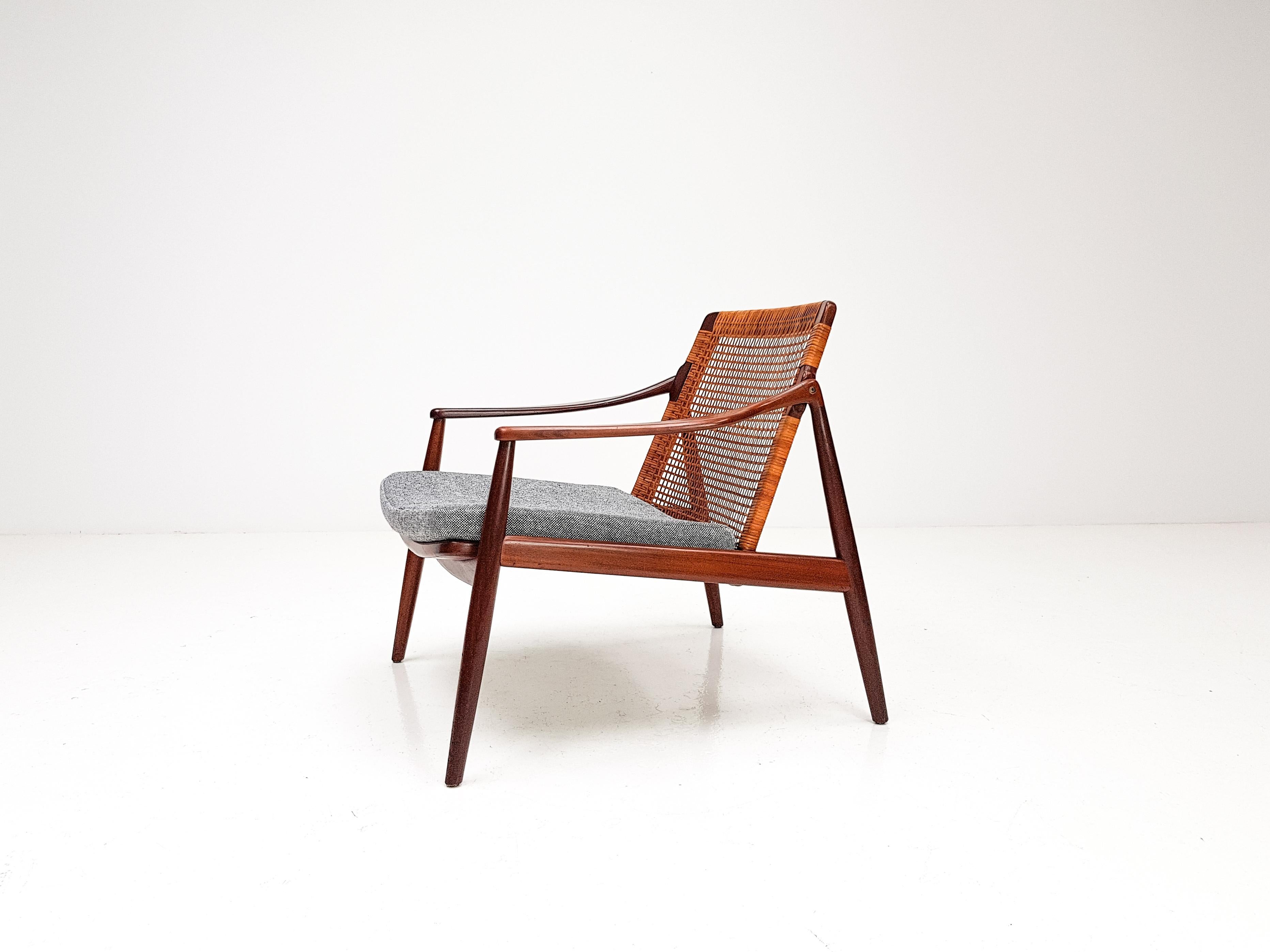 Wool 1960s Hartmut Lohmeyer Teak Easy Chair in Cane for Wilkhahn, Germany
