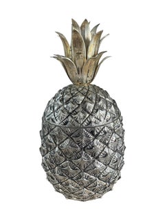 1960s Italian Metal Pineapple Ice Bucket by Mauro Manetti with Gilt Leaves