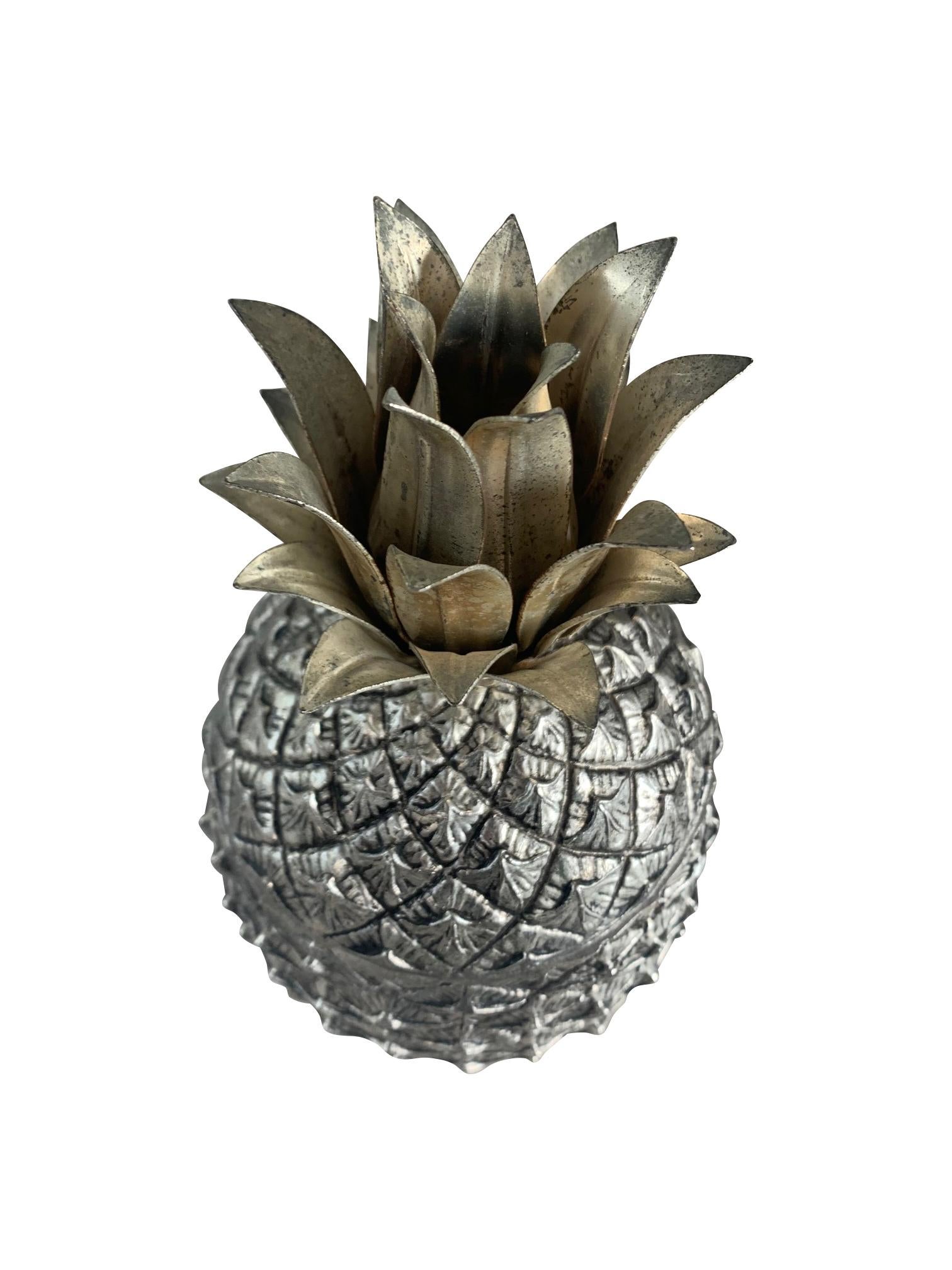 Mid-Century Modern 1960s Italian Metal Pineapple Ice Bucket by Mauro Manetti with Gilt Leaves
