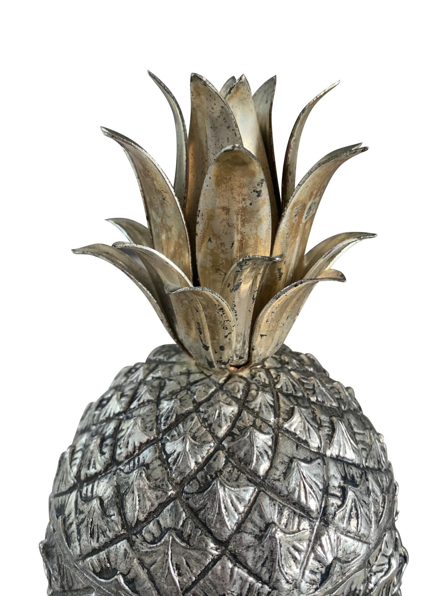 Mid-20th Century 1960s Italian Metal Pineapple Ice Bucket by Mauro Manetti with Gilt Leaves