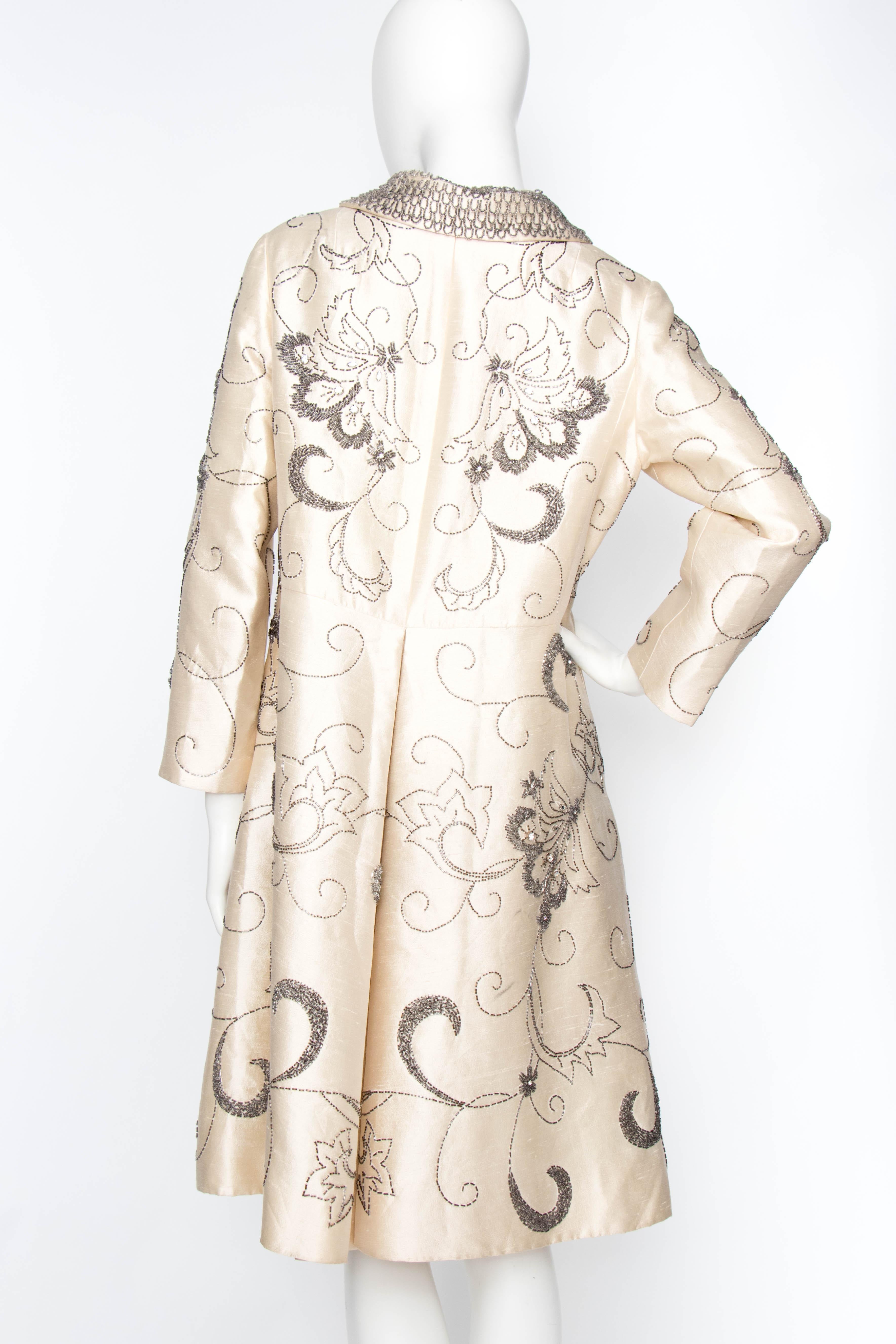 A 1960s Ivory Silk Couture Coat With Beads and Embellishment 3