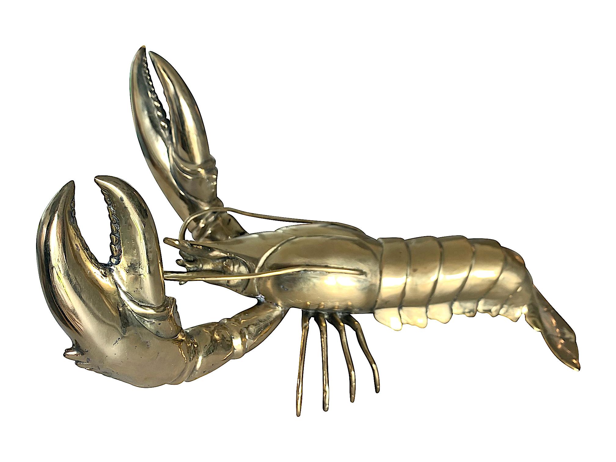 1960s Life-Size Solid Brass Lobster Sculpture with Exquisite Detail In Good Condition In London, GB