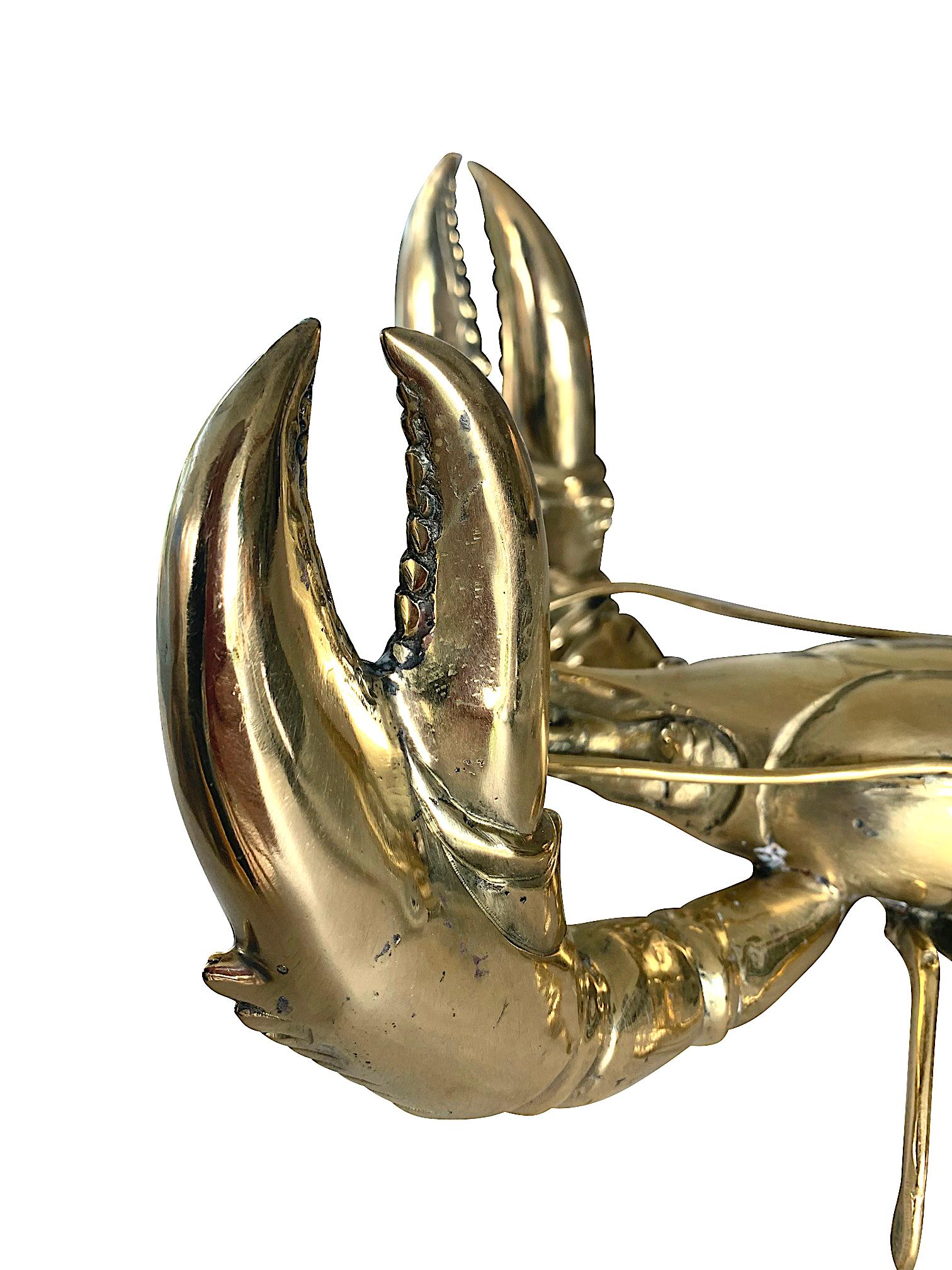 Mid-20th Century 1960s Life-Size Solid Brass Lobster Sculpture with Exquisite Detail