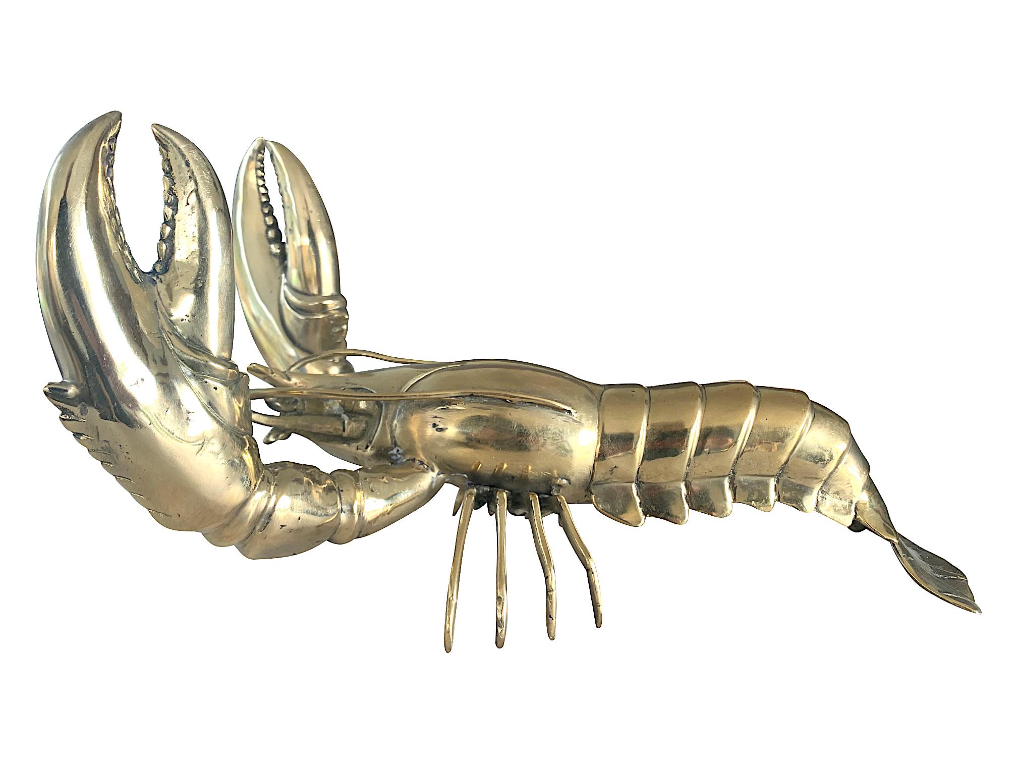 1960s Life-Size Solid Brass Lobster Sculpture with Exquisite Detail 1