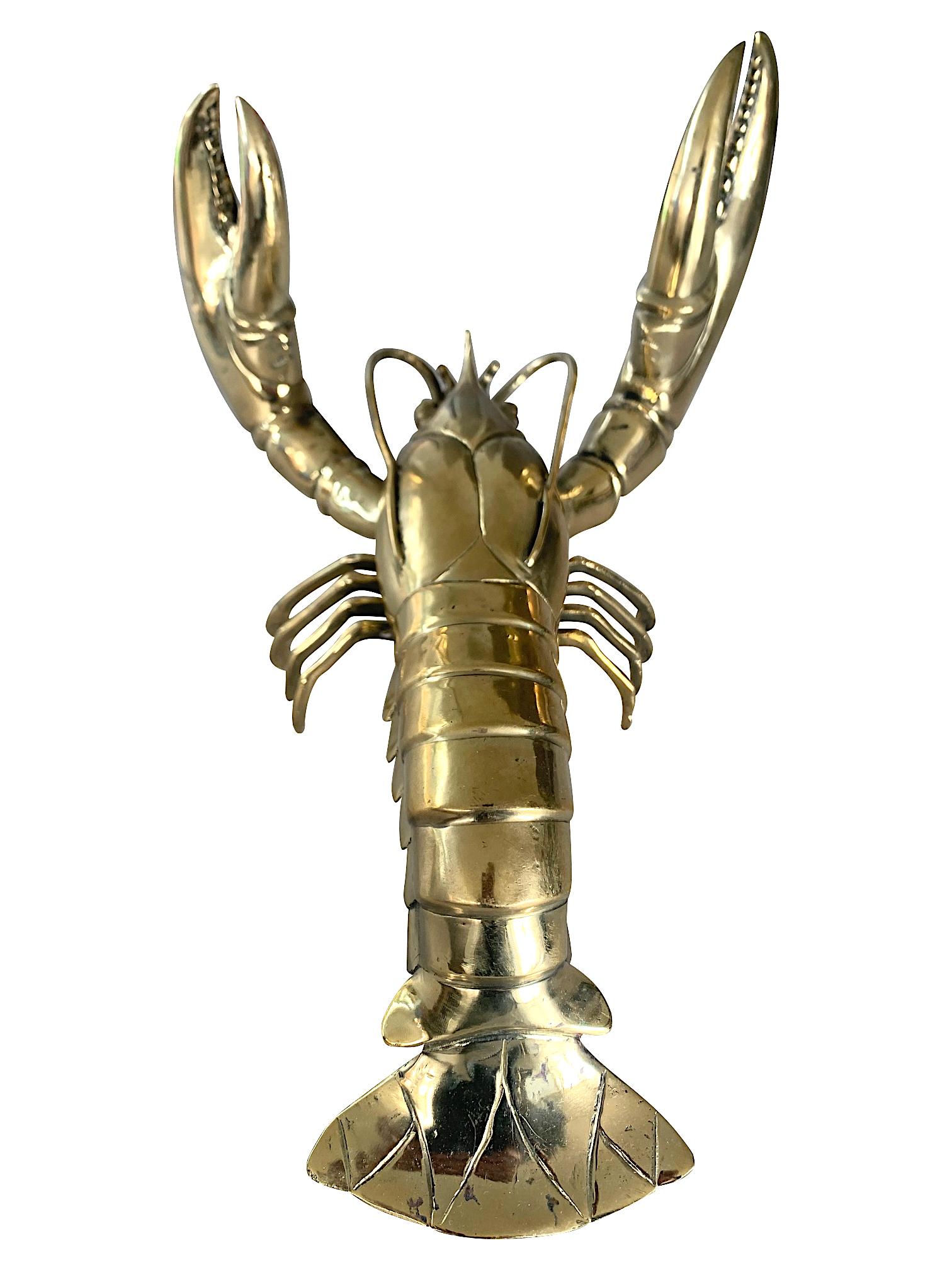 1960s Life-Size Solid Brass Lobster Sculpture with Exquisite Detail 2