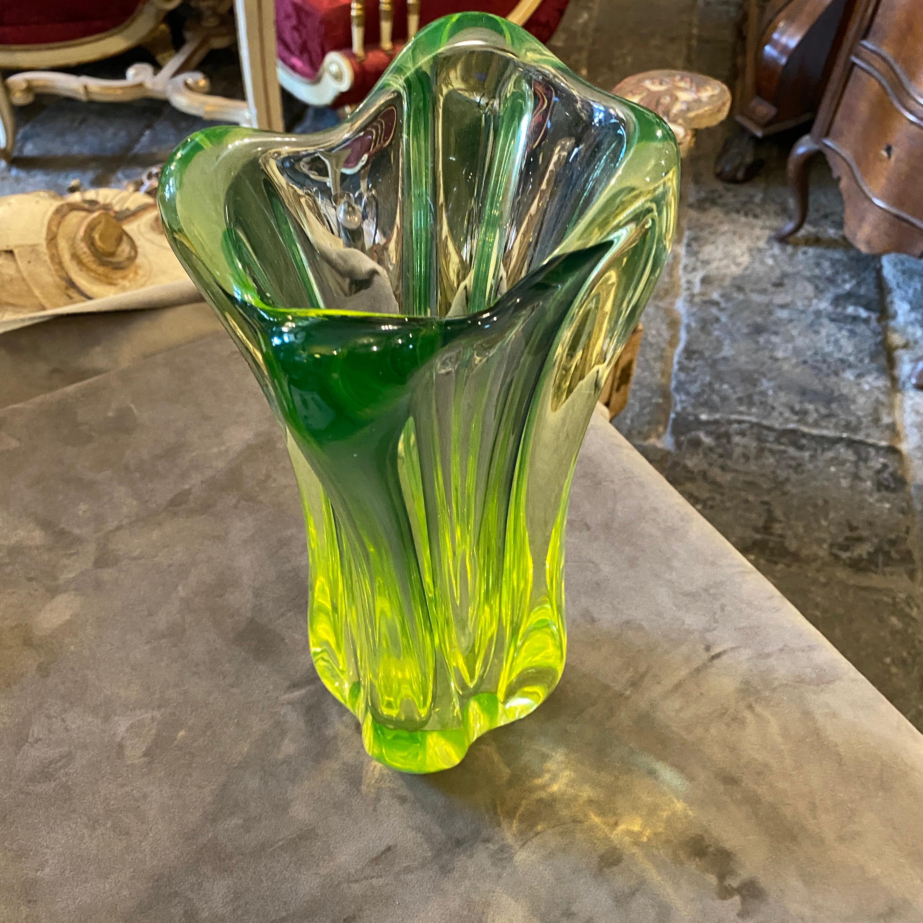 Italian 1960s Mid-Century Modern Green Murano Glass Vase