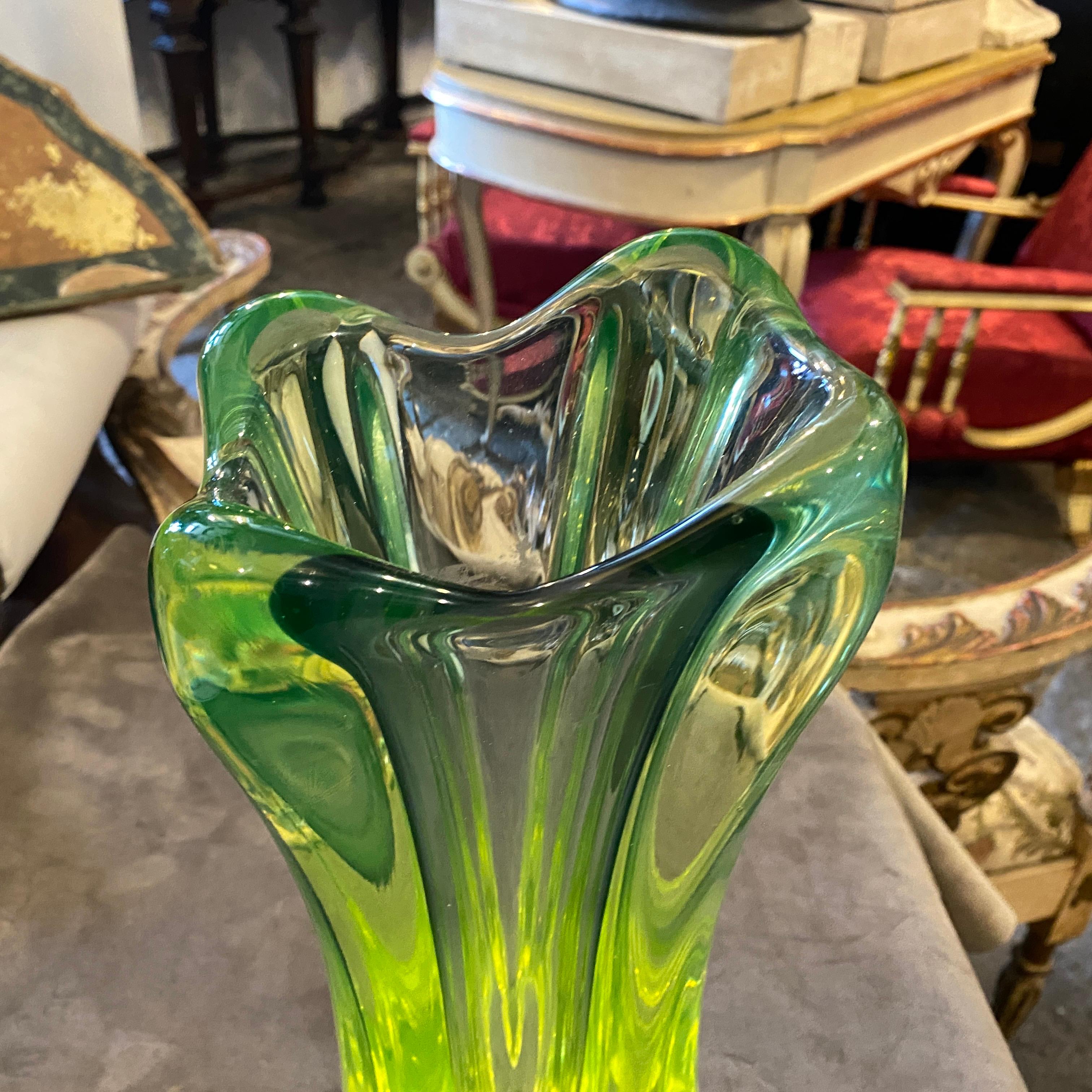 Hand-Crafted 1960s Mid-Century Modern Green Murano Glass Vase