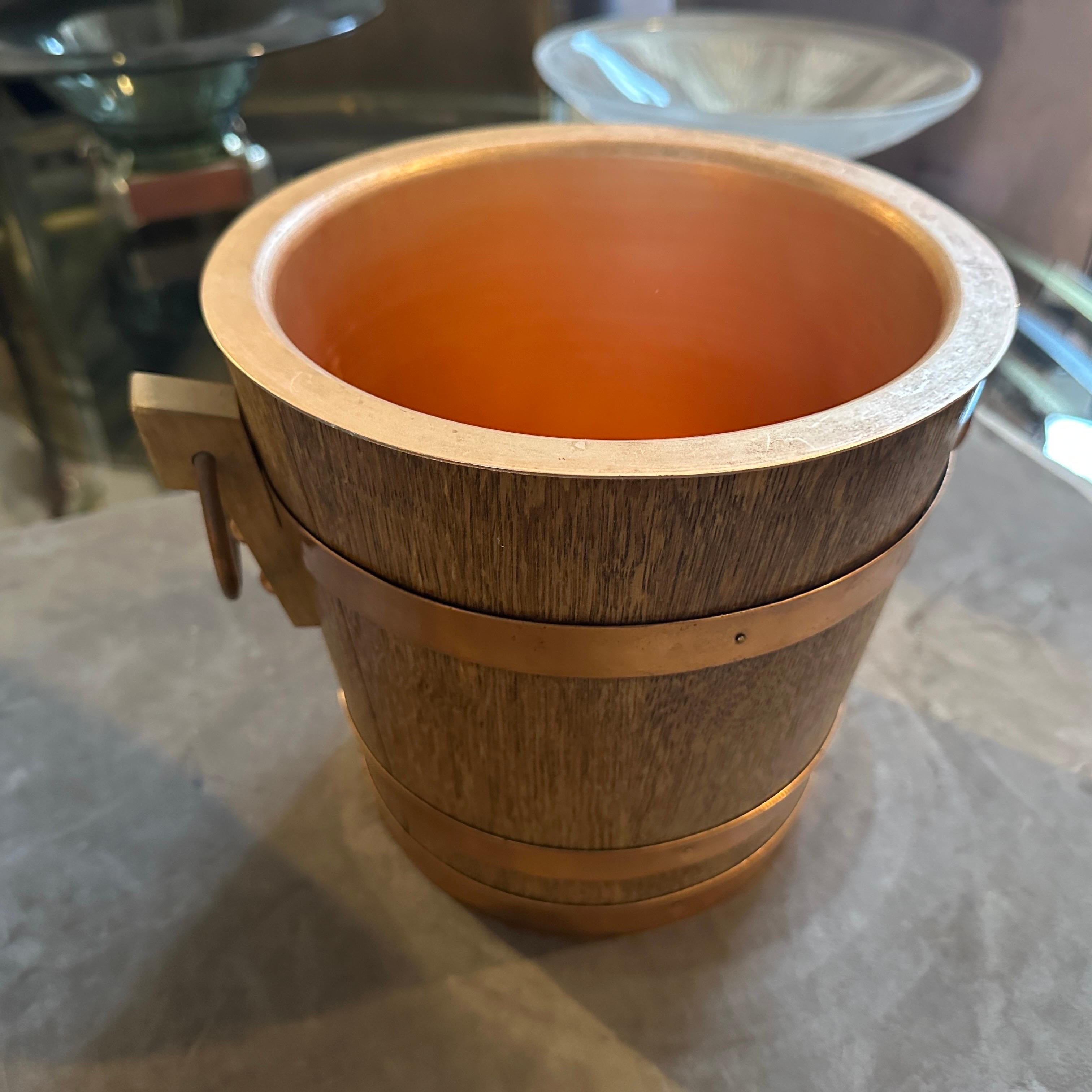 A 1960s Mid-Century Modern Oak and Copper French Wine Cooler For Sale 8