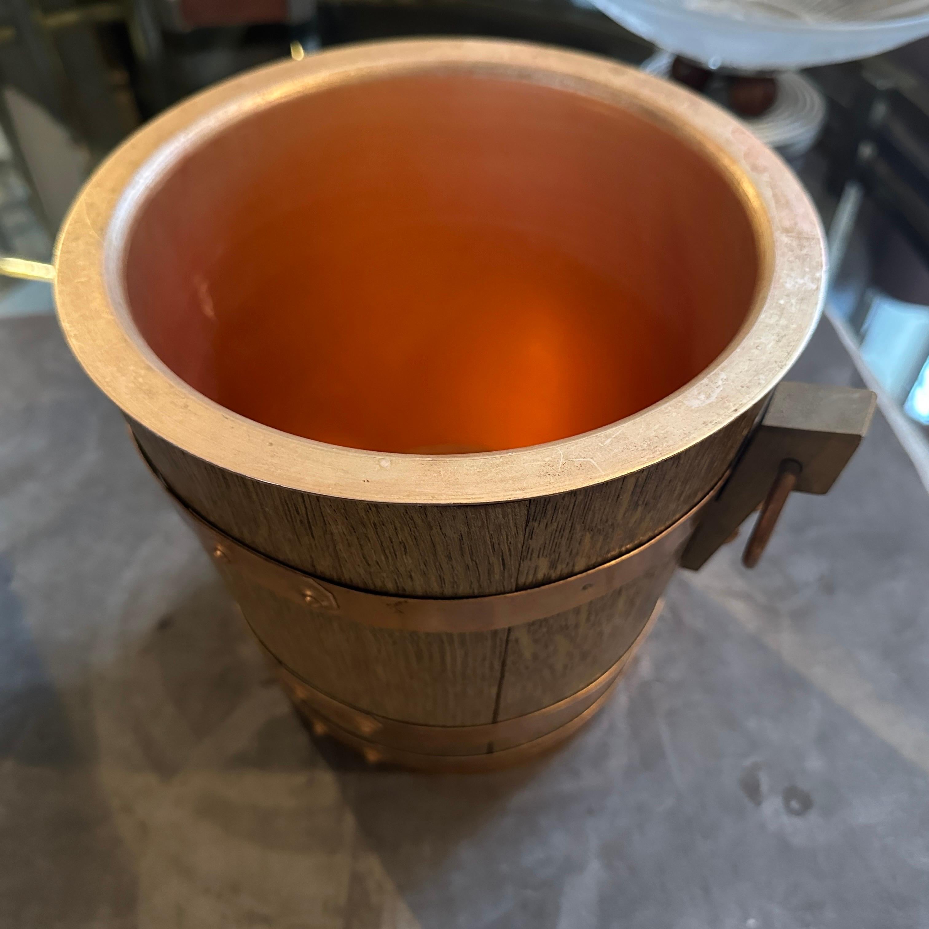 20th Century A 1960s Mid-Century Modern Oak and Copper French Wine Cooler For Sale