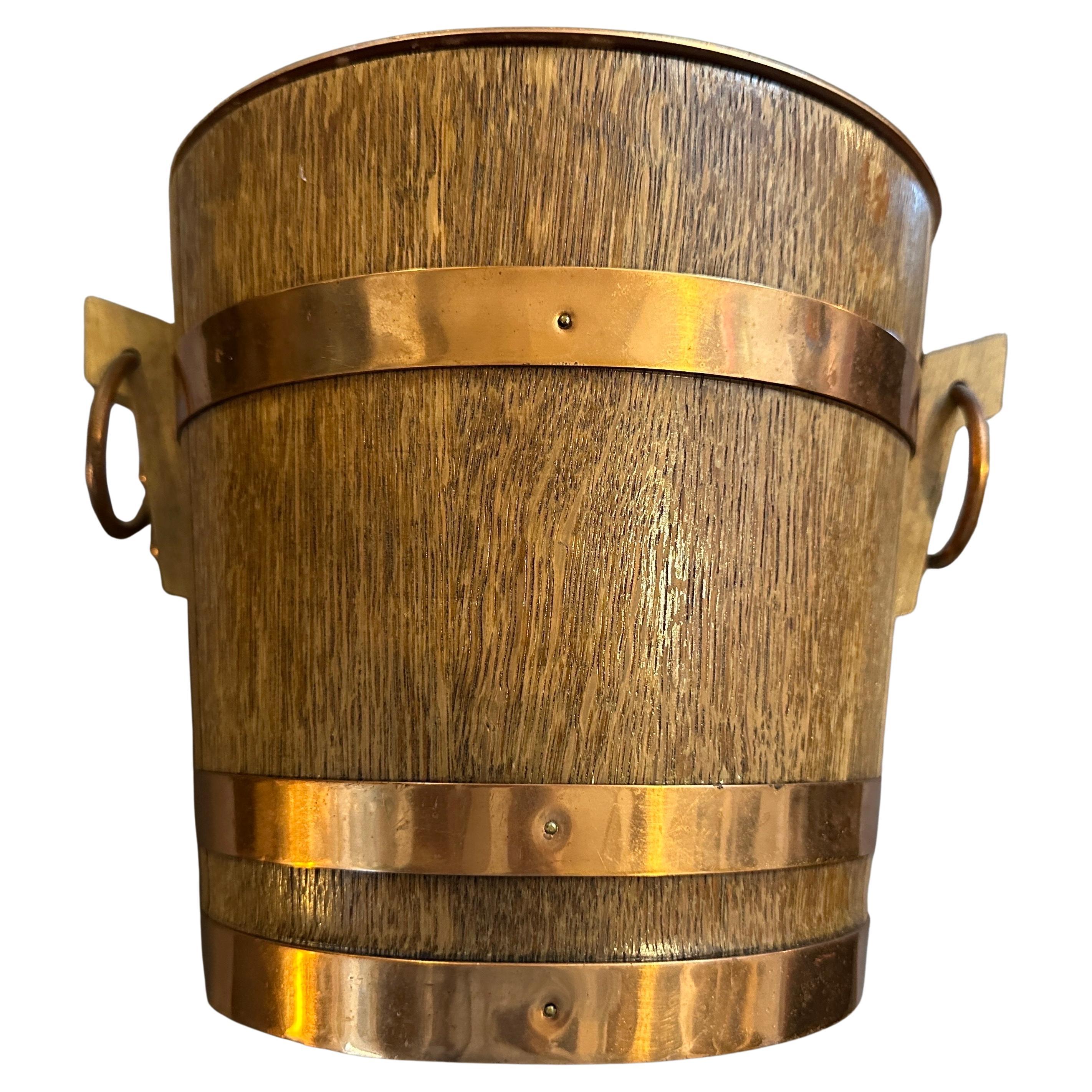 A 1960s Mid-Century Modern Oak and Copper French Wine Cooler For Sale