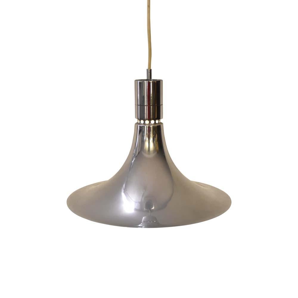 Mid-Century Modern 1960s Modernist Chrome Metal Suspension Light Italian Design by Franco Albini For Sale