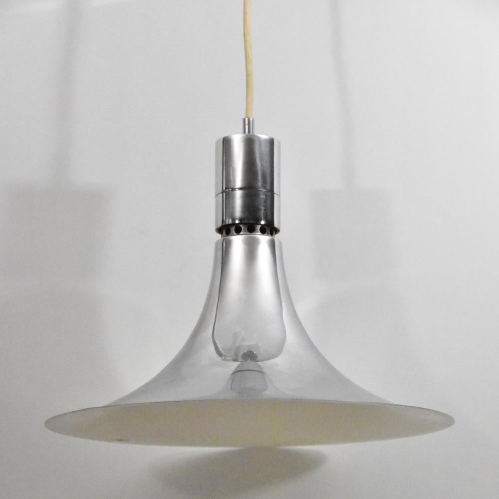 Mid-20th Century 1960s Modernist Chrome Metal Suspension Light Italian Design by Franco Albini For Sale