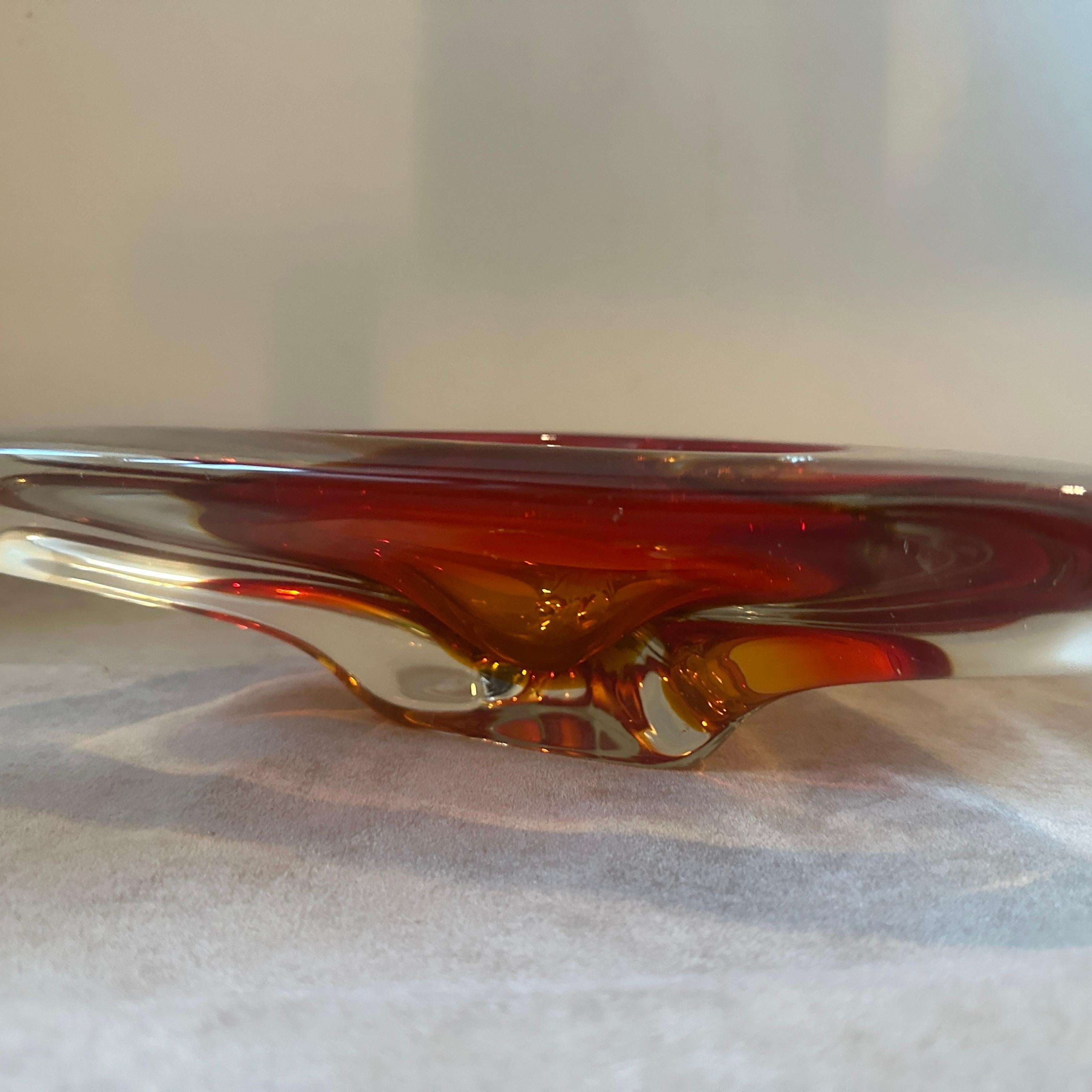 Italian A 1960s Modernist Red Sommerso Murano Glass Large Triangular Ashtray by Seguso For Sale