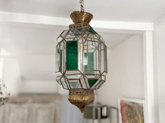 A 1960's Spanish Green & Clear Glass Lantern