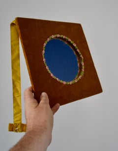 A 1960s Square Mirror in Golden Velvet with Floral Trim – French Design