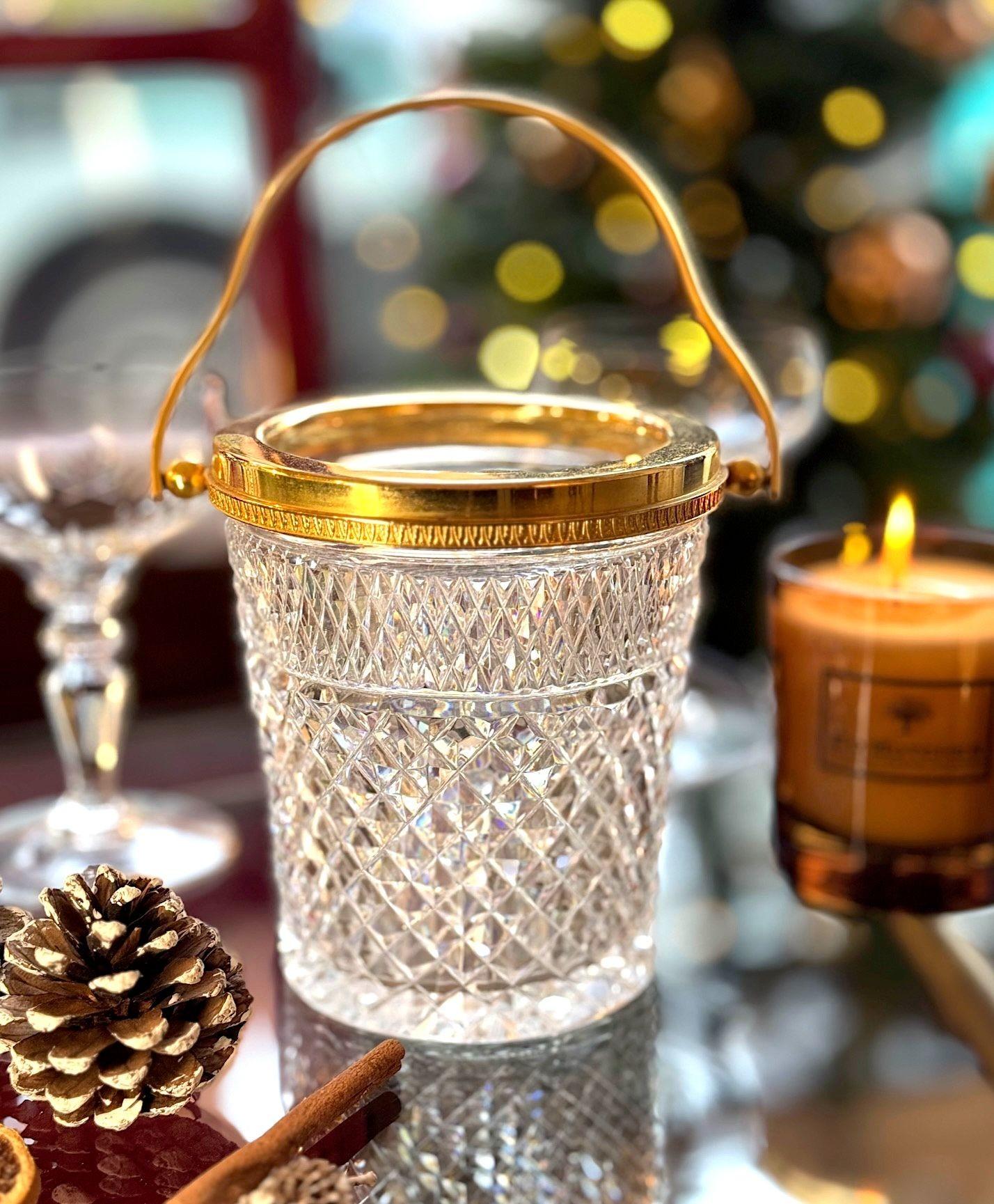 Métal Seau à glace en cristal et Glit de Val Saint Lambert des années 1960 en vente