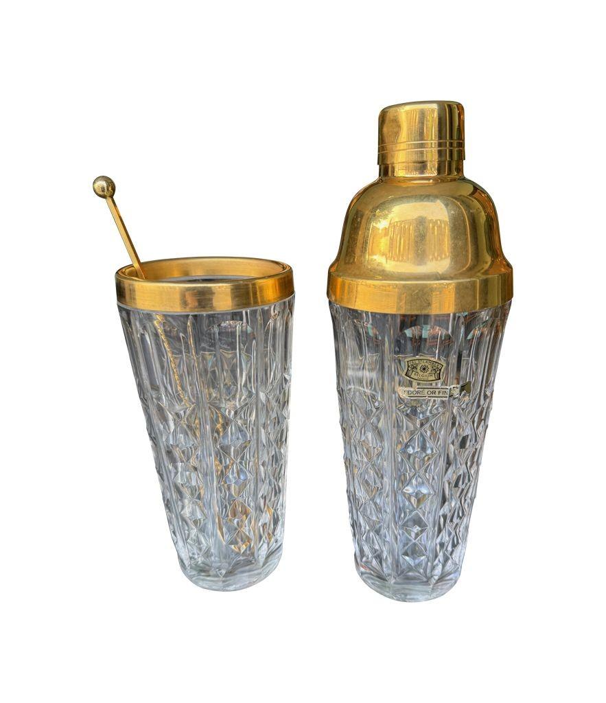 Ein 1960er Val Saint Lambert-Cocktailshaker-Set aus Kristall und vergoldetem und vergoldetem Kristall mit Krug im Angebot 7