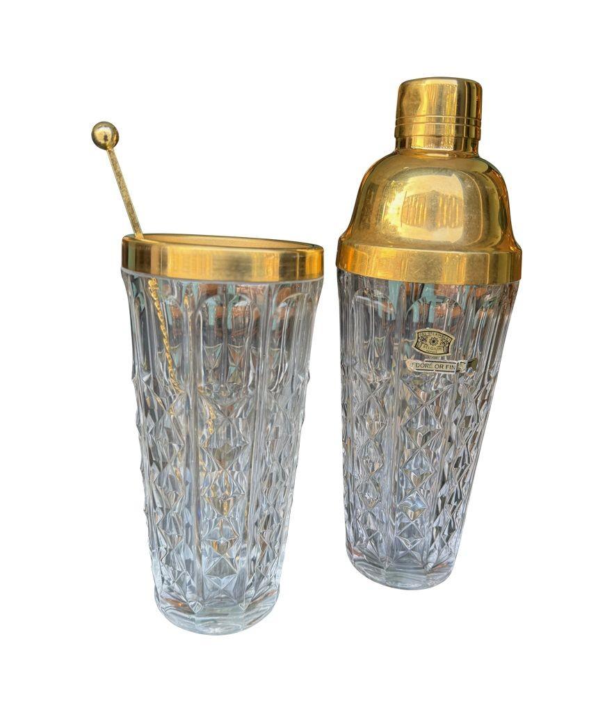 Ein 1960er Val Saint Lambert-Cocktailshaker-Set aus Kristall und vergoldetem und vergoldetem Kristall mit Krug im Angebot 8
