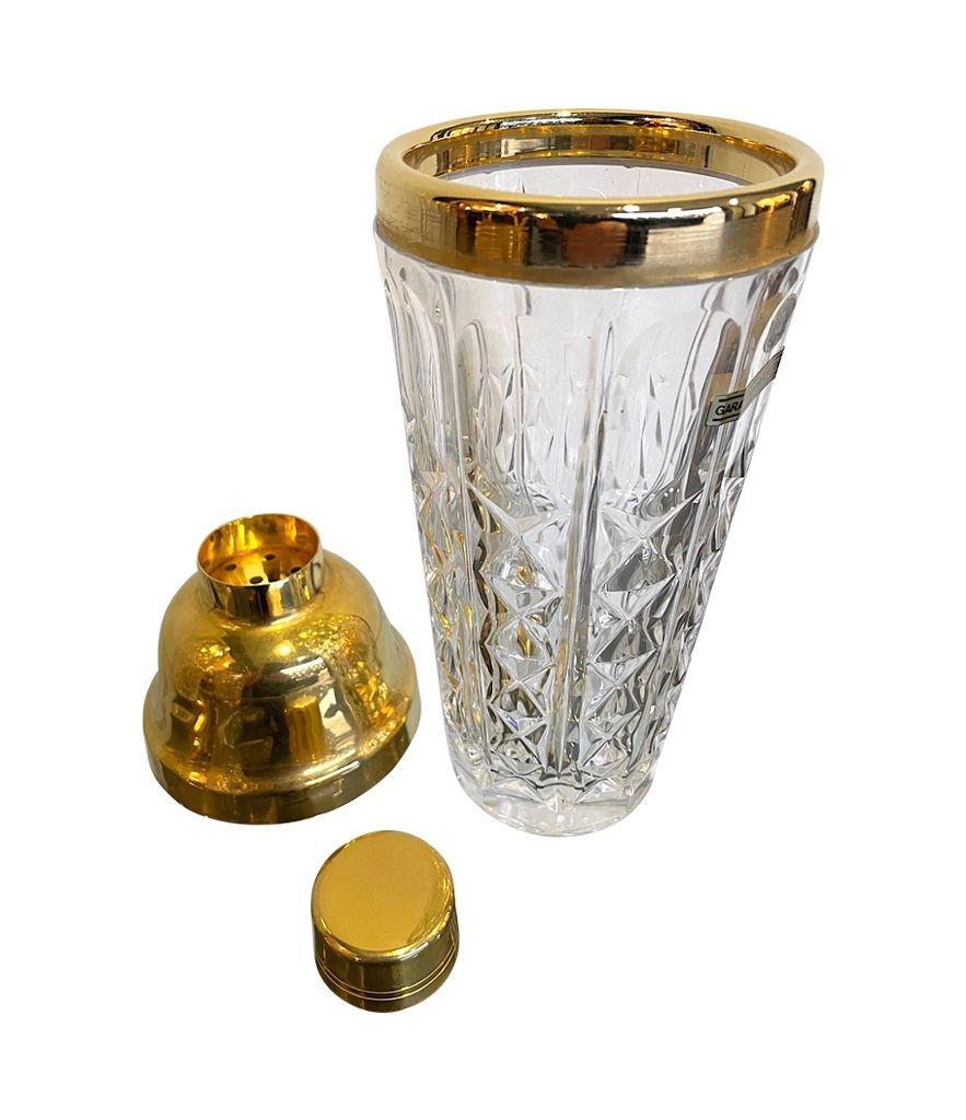Ein 1960er Val Saint Lambert-Cocktailshaker-Set aus Kristall und vergoldetem und vergoldetem Kristall mit Krug im Angebot 1