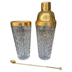 Juego de coctelera de cristal y baño de oro Val Saint Lambert de los años 60 con jarra