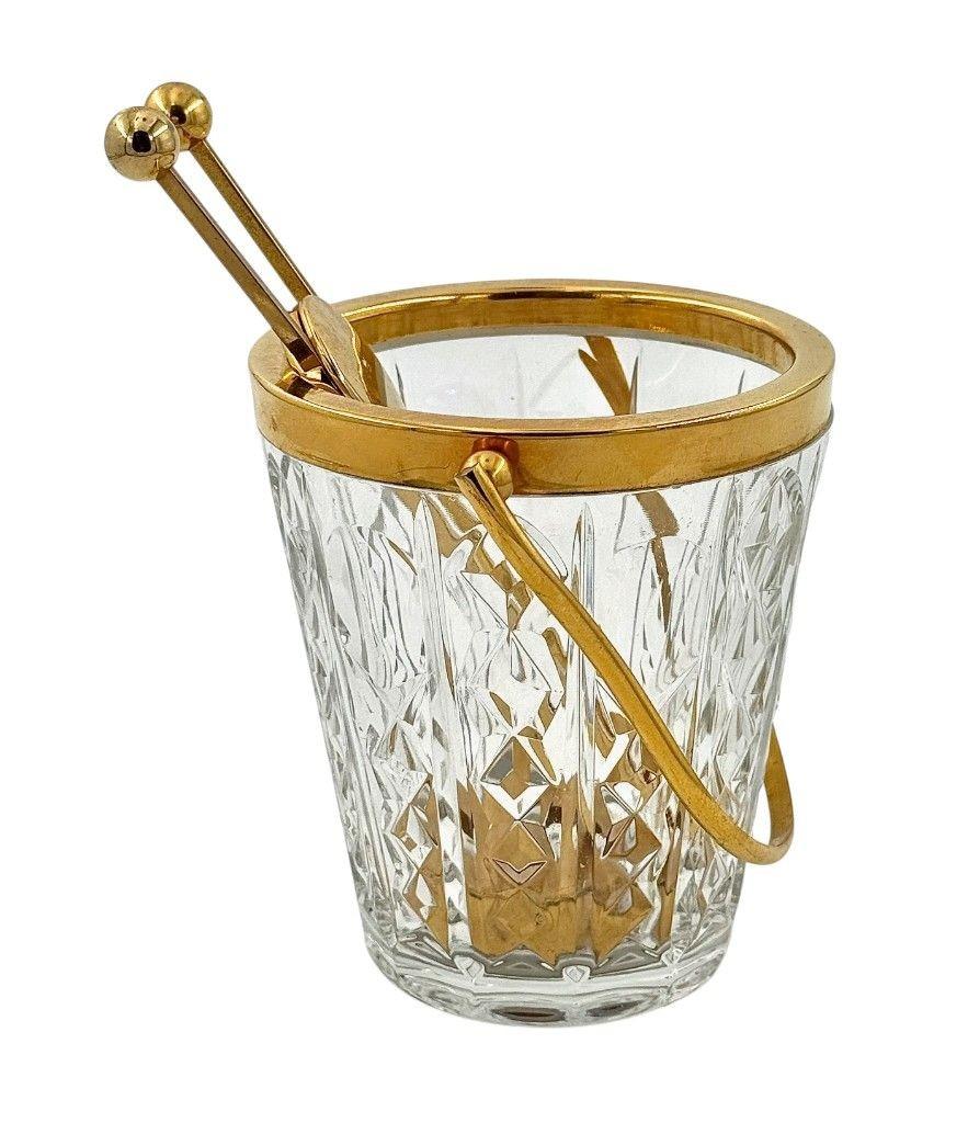Ein 1960er Val Saint Lambert Eiskübel aus Kristall und vergoldet mit Eisgreifern im Angebot 6