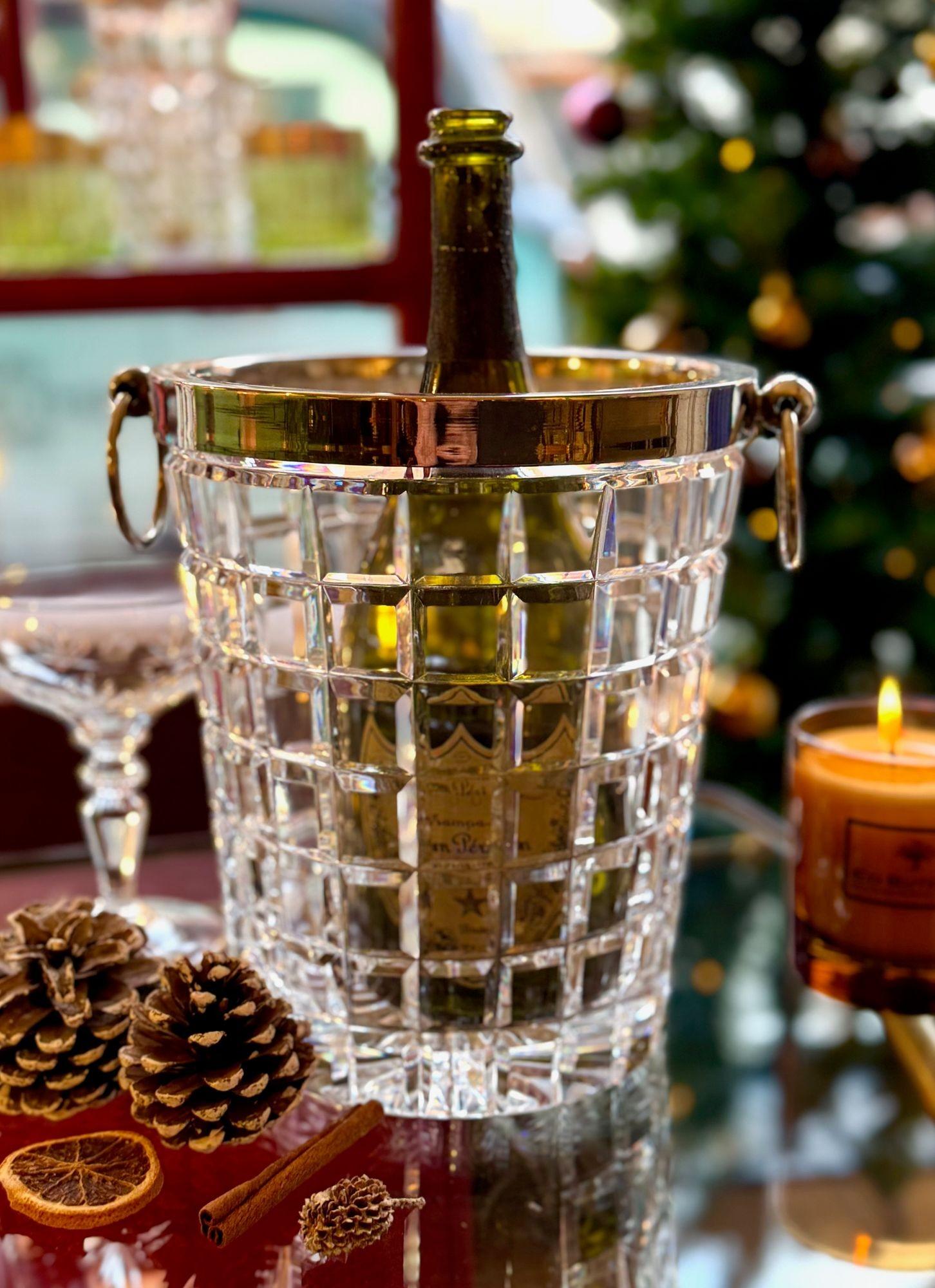 Val Saint Lambert, 1960er Jahre, Kristall und versilberter Champagnerkübel im Angebot 4