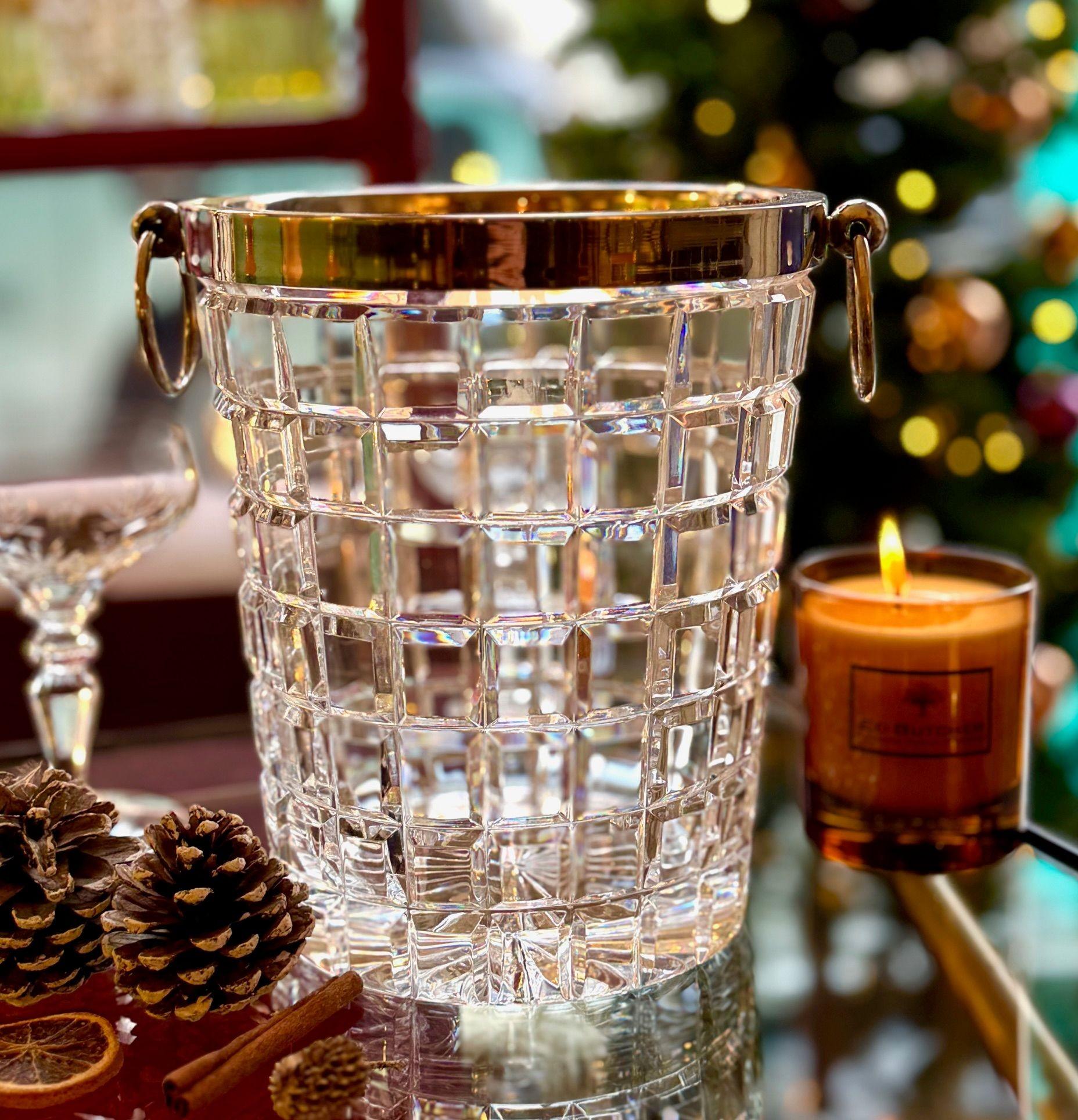 Val Saint Lambert, 1960er Jahre, Kristall und versilberter Champagnerkübel (Belgisch) im Angebot