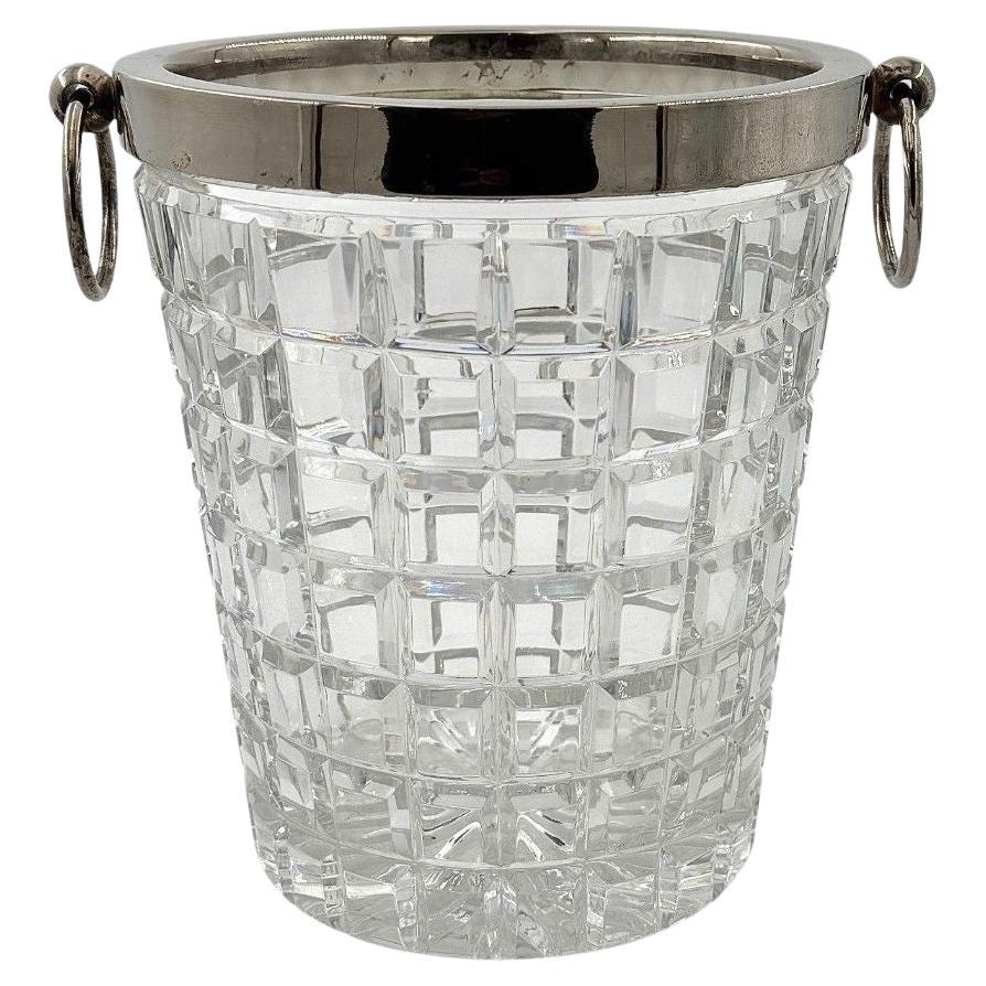 Seau à champagne en cristal et en métal argenté de Val Saint Lambert des années 60