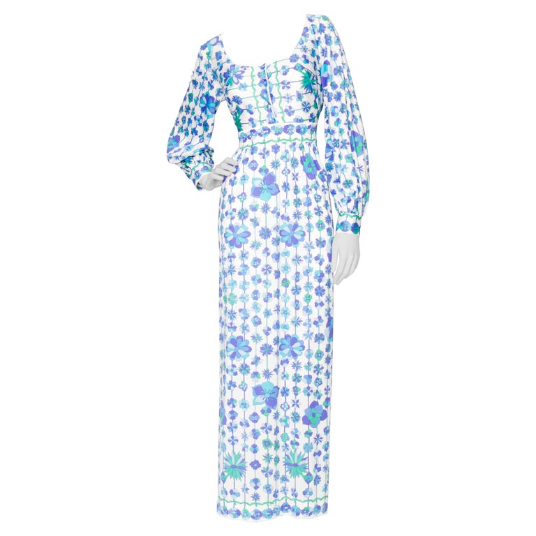A 1960s Vintage Emilio Pucci White Floral Maxi Dress S at 1stDibs
