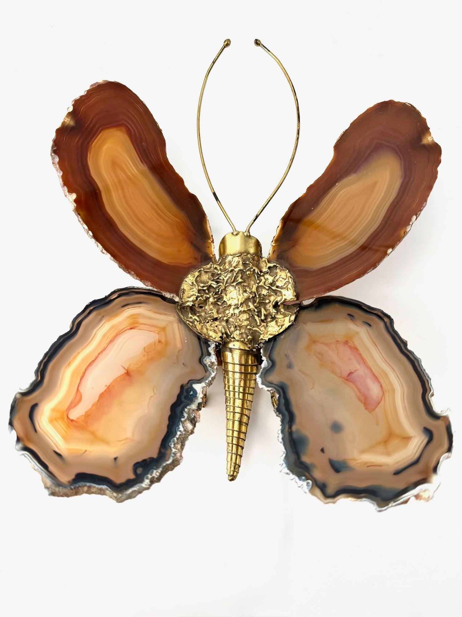 A 1970s Agate and brass butterfly wall light by Isabelle Faure For Sale 4
