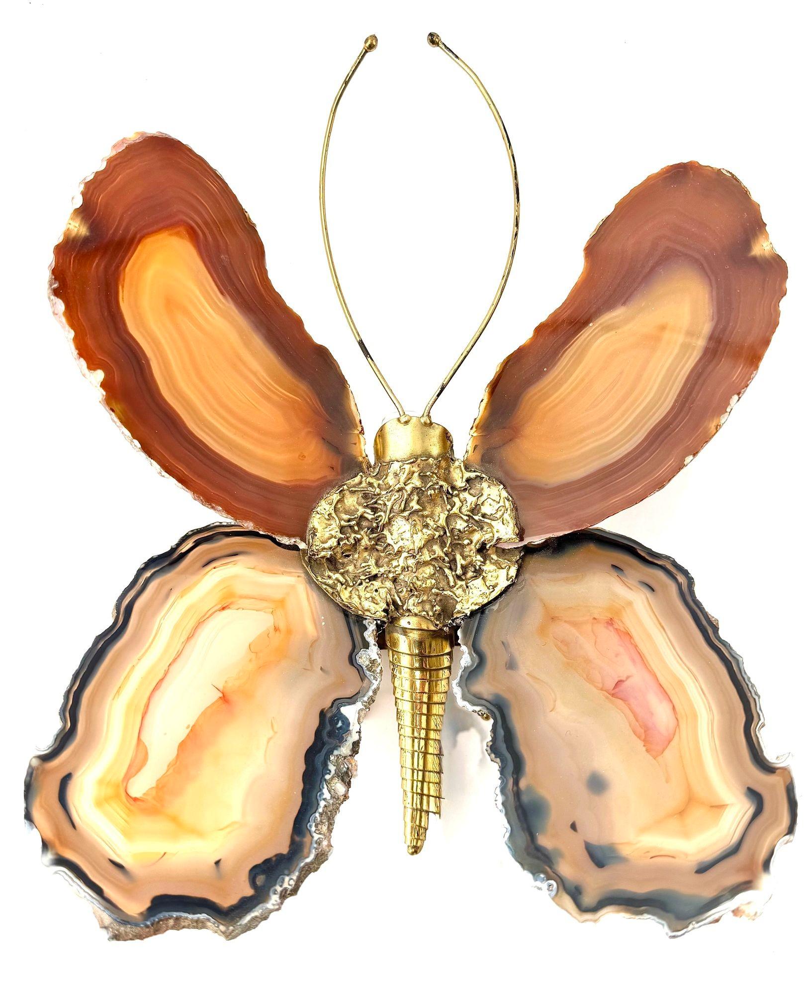 A 1970s Agate and brass butterfly wall light by Isabelle Faure For Sale 5