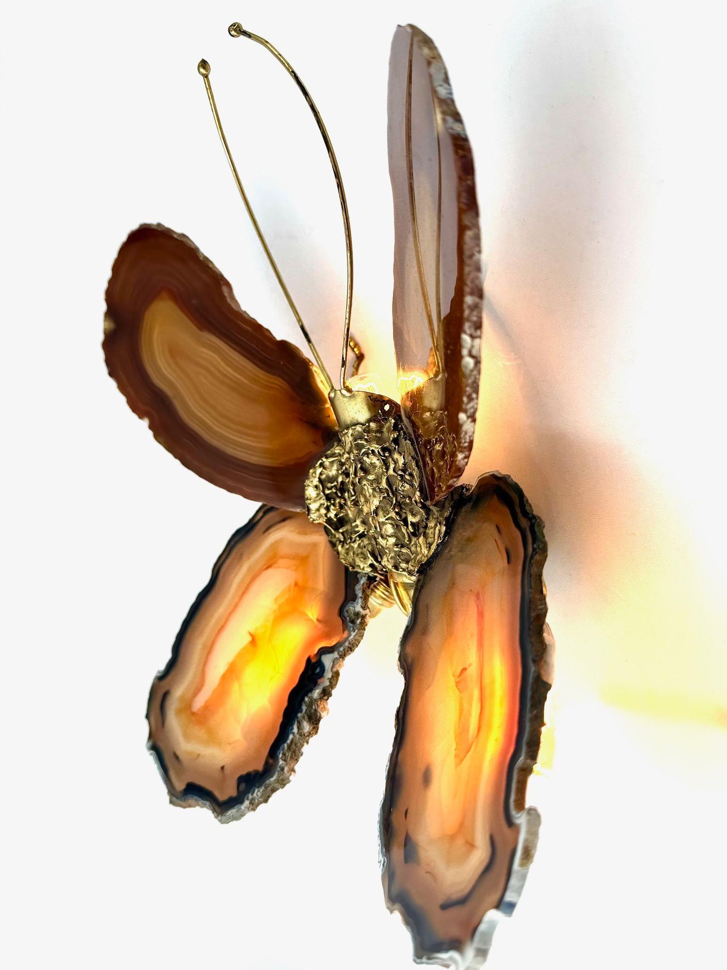 A 1970s Agate and brass butterfly wall light by Isabelle Faure For Sale 6