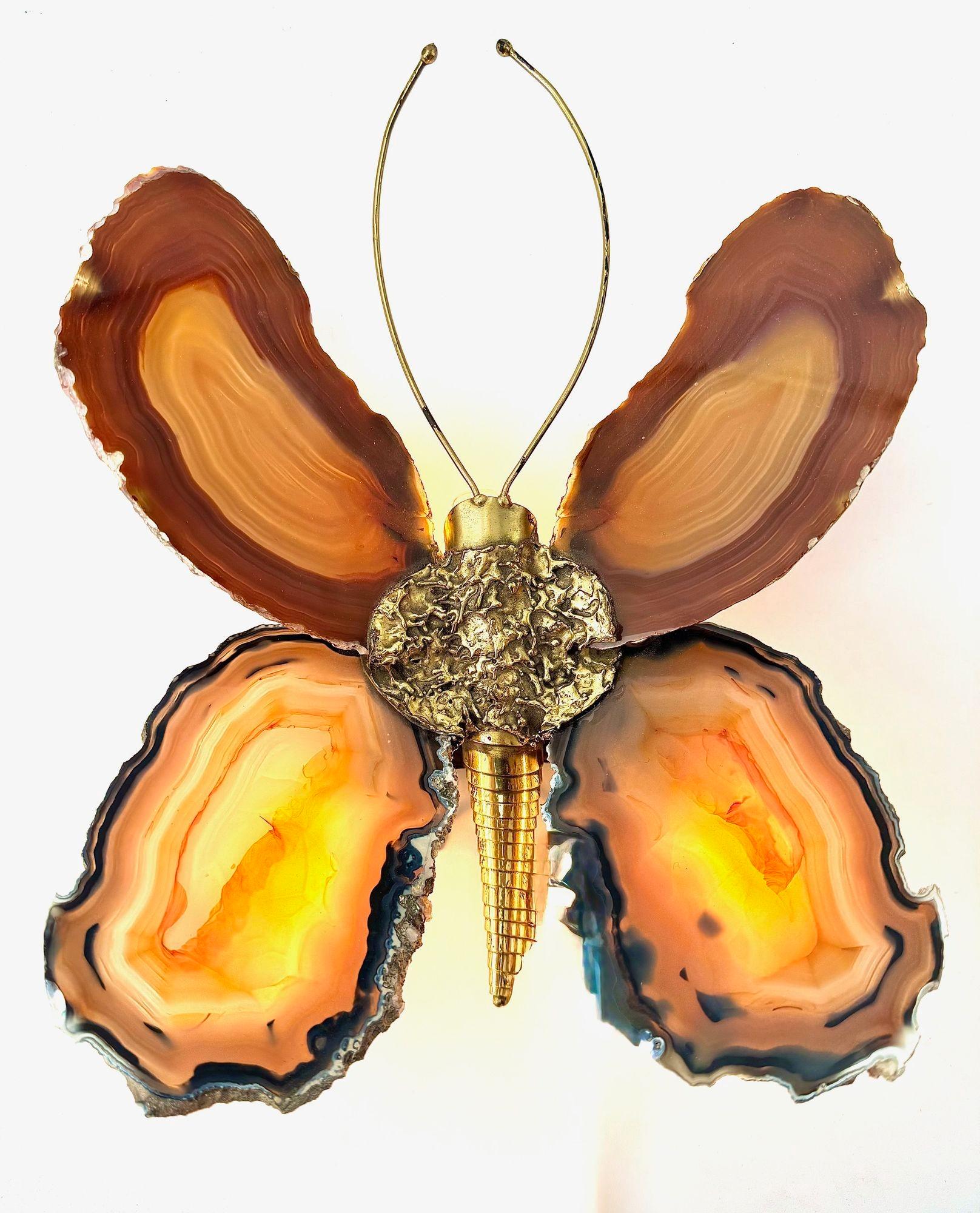 A 1970s Agate and brass butterfly wall light by Isabelle Faure For Sale 8