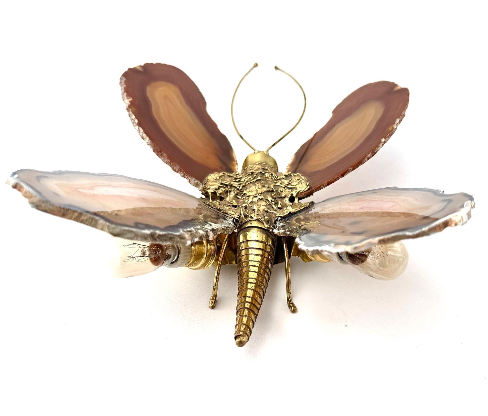 A 1970s Agate and brass butterfly wall light by Isabelle Faure For Sale 9