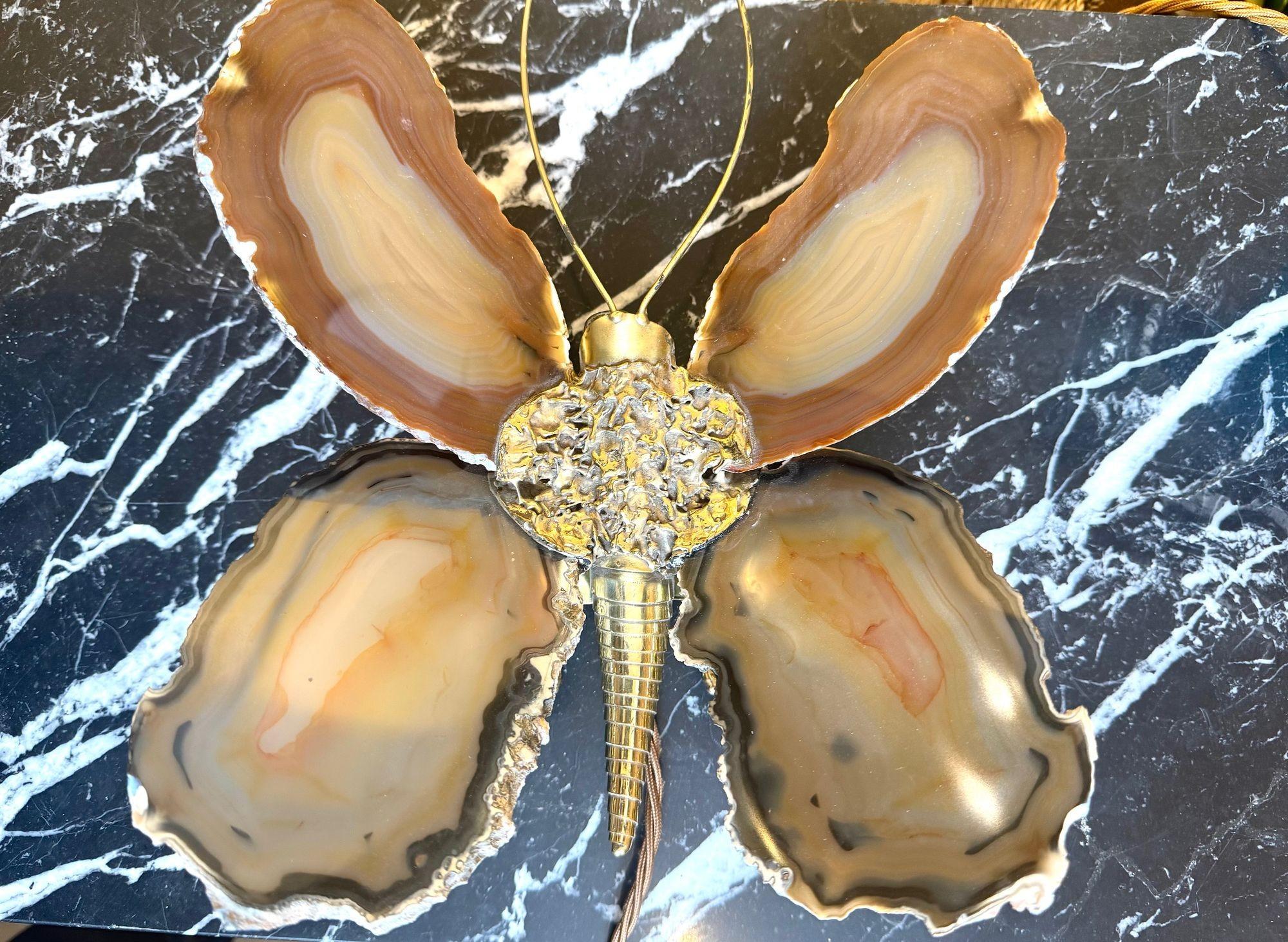 A 1970s Agate and brass butterfly wall light by Isabelle Faure For Sale 10