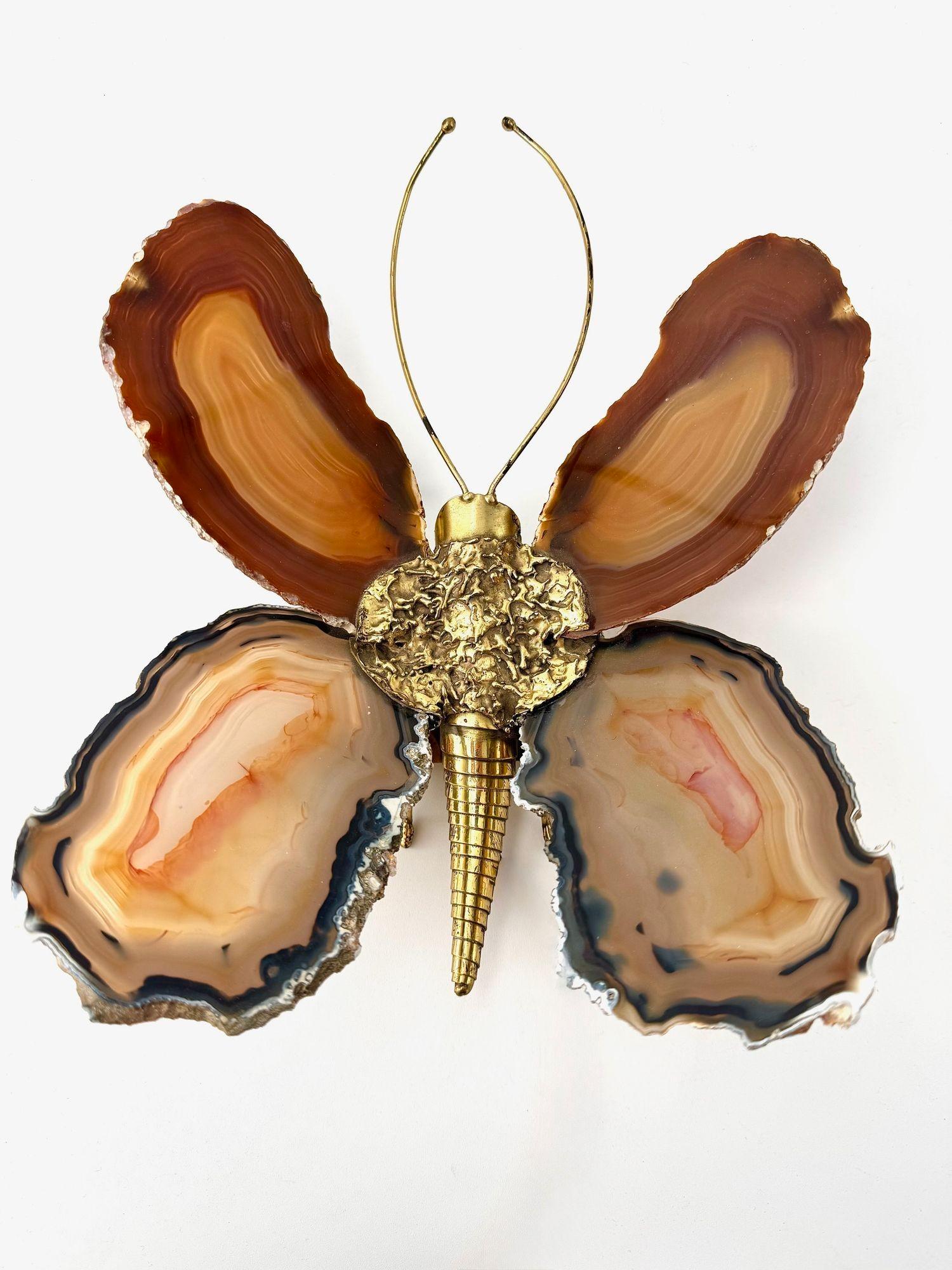 A 1970s Agate and brass butterfly wall light by Isabelle Faure For Sale 12