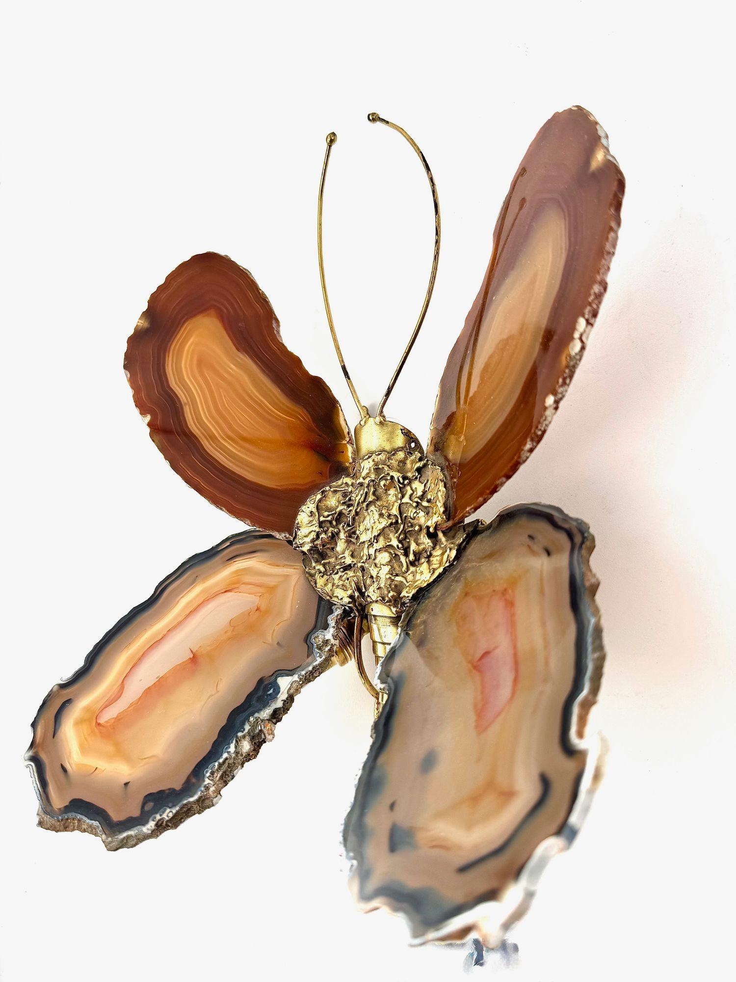 A 1970s Agate and brass butterfly wall light by Isabelle Faure For Sale 13