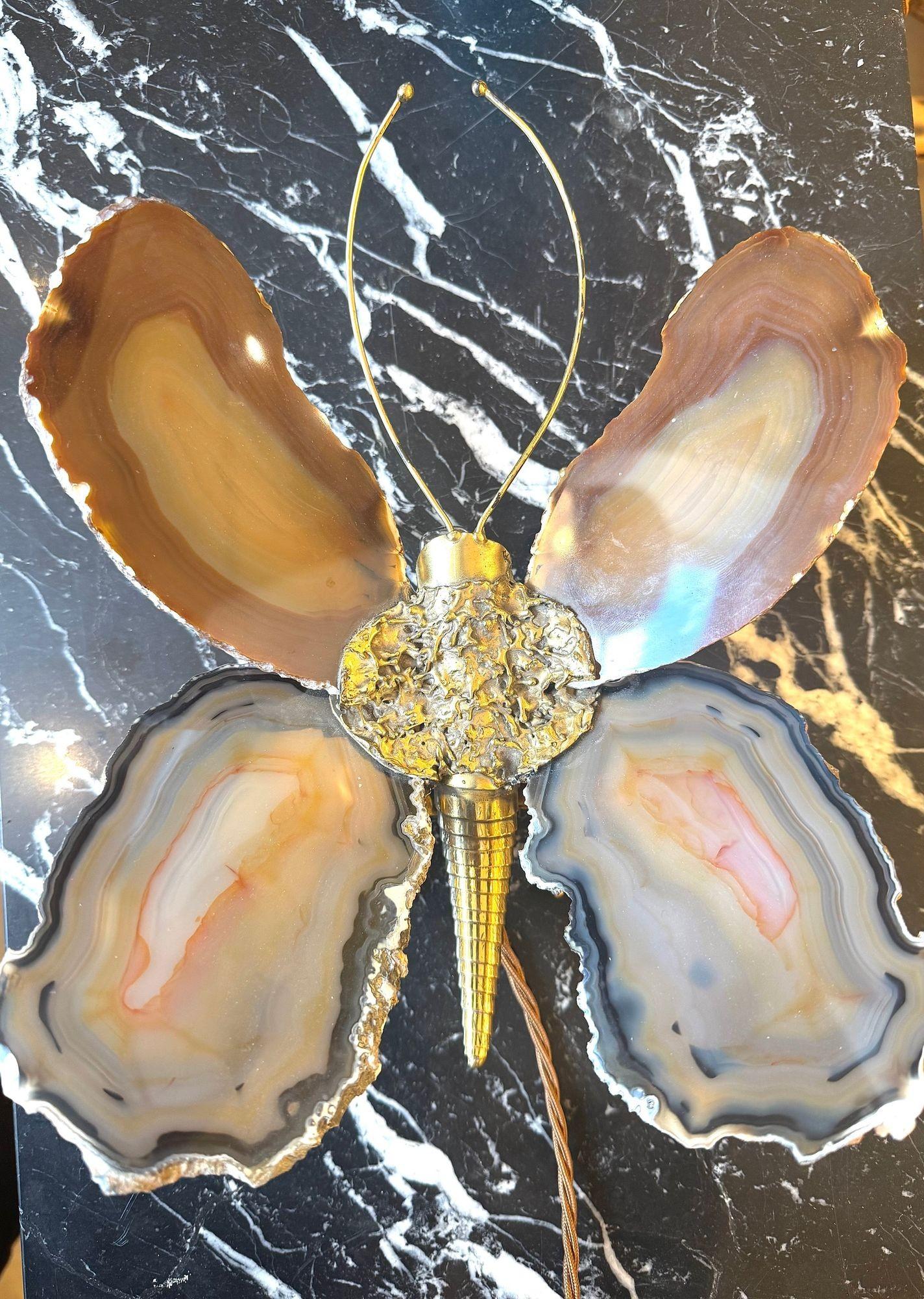 A 1970s Agate and brass butterfly wall light by Isabelle Faure For Sale 14