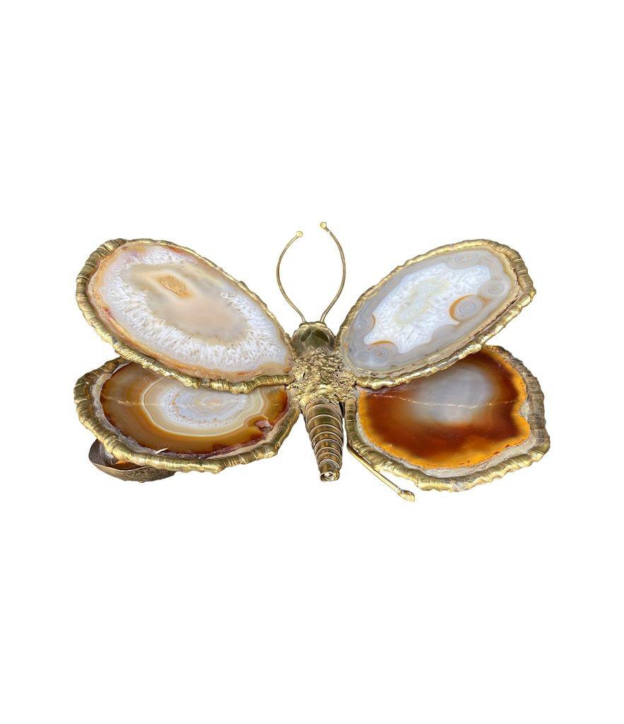 Aplique mariposa de ágata y latón de los años 70, de Isabelle Faure Moderno de mediados de siglo en venta