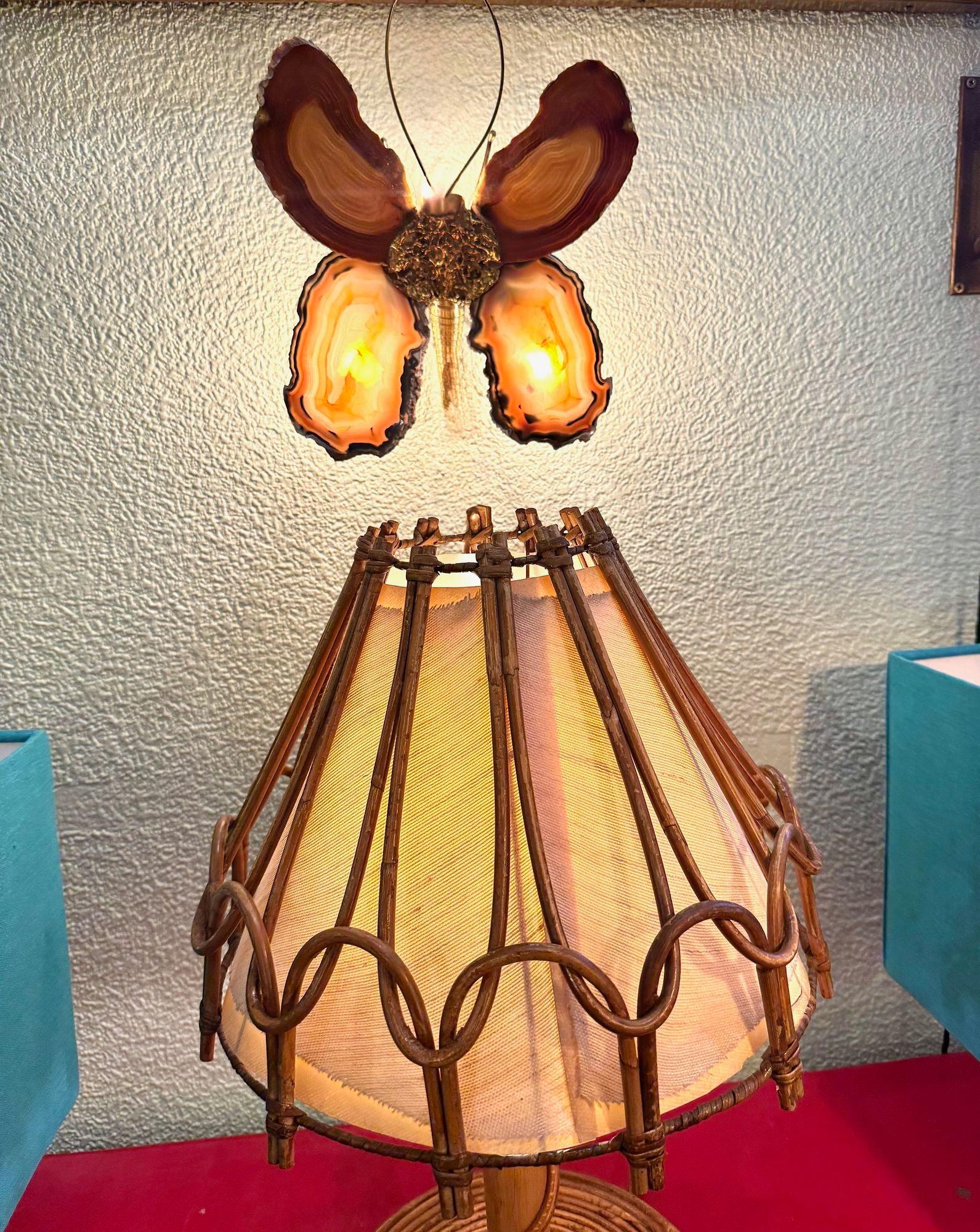 French A 1970s Agate and brass butterfly wall light by Isabelle Faure For Sale