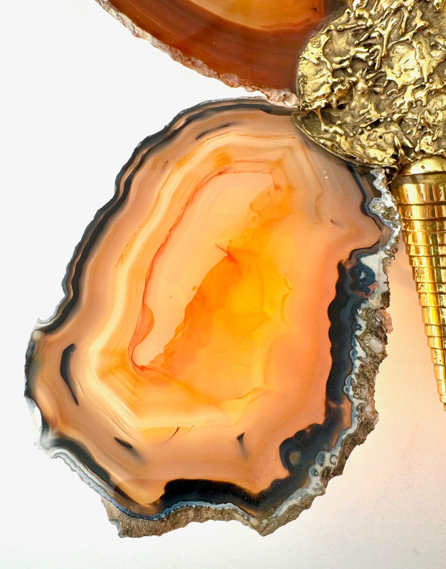 A 1970s Agate and brass butterfly wall light by Isabelle Faure In Good Condition For Sale In London, GB