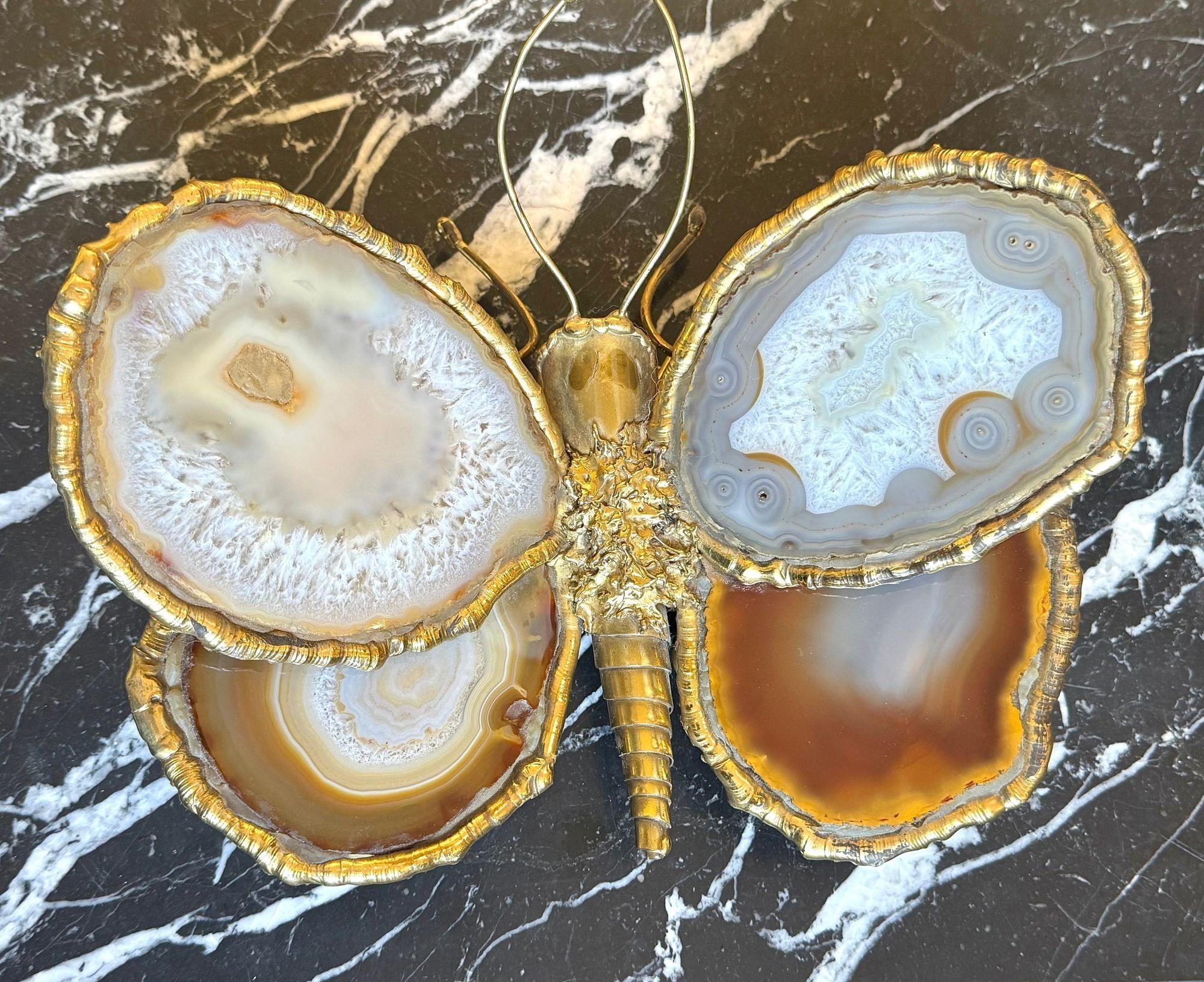 Aplique mariposa de ágata y latón de los años 70, de Isabelle Faure finales del siglo XX en venta