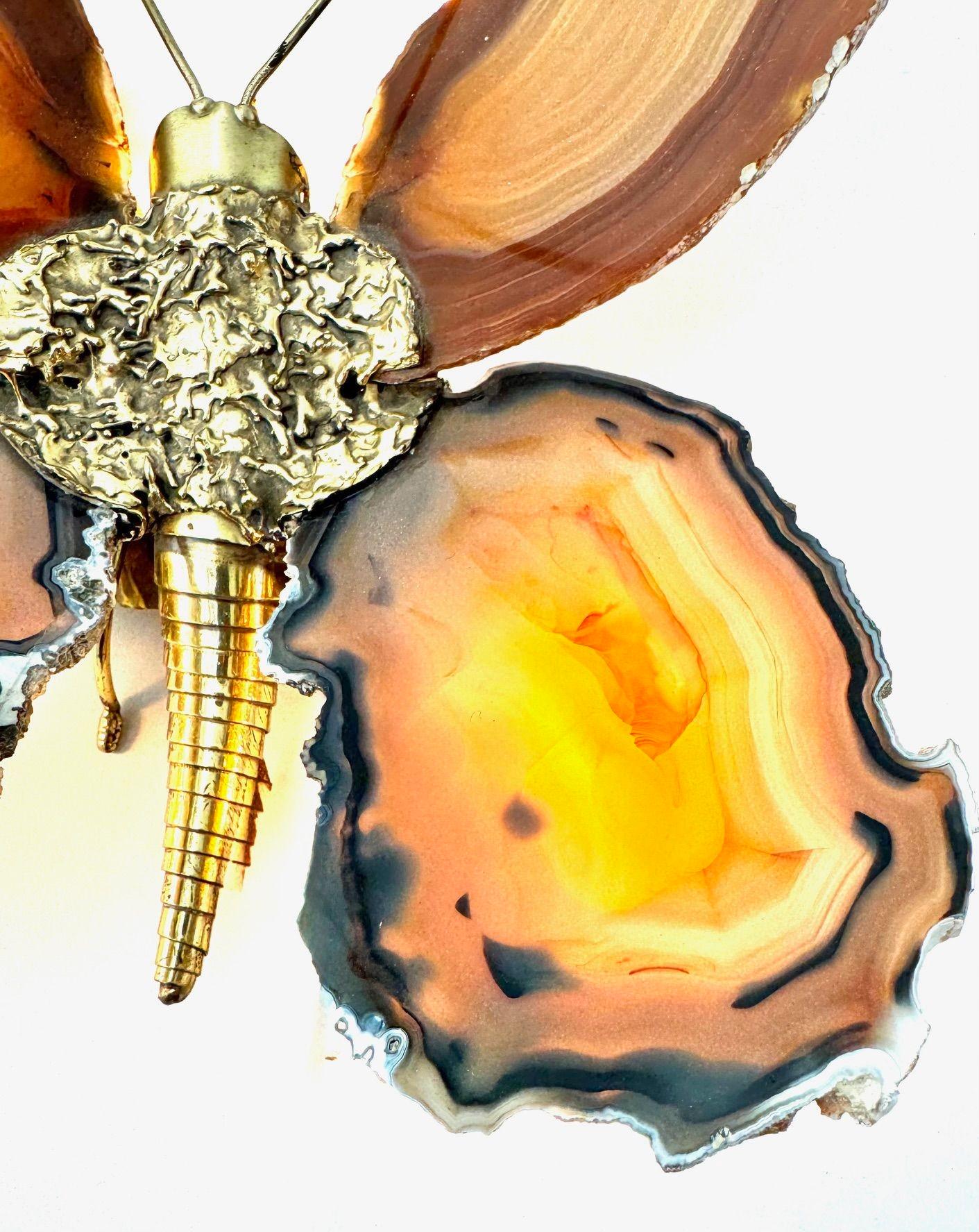 Brass A 1970s Agate and brass butterfly wall light by Isabelle Faure For Sale