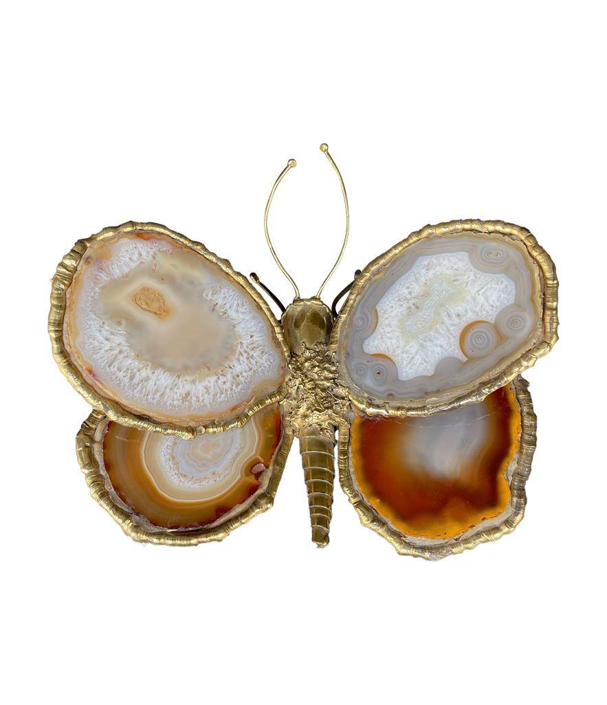Aplique mariposa de ágata y latón de los años 70, de Isabelle Faure Latón en venta