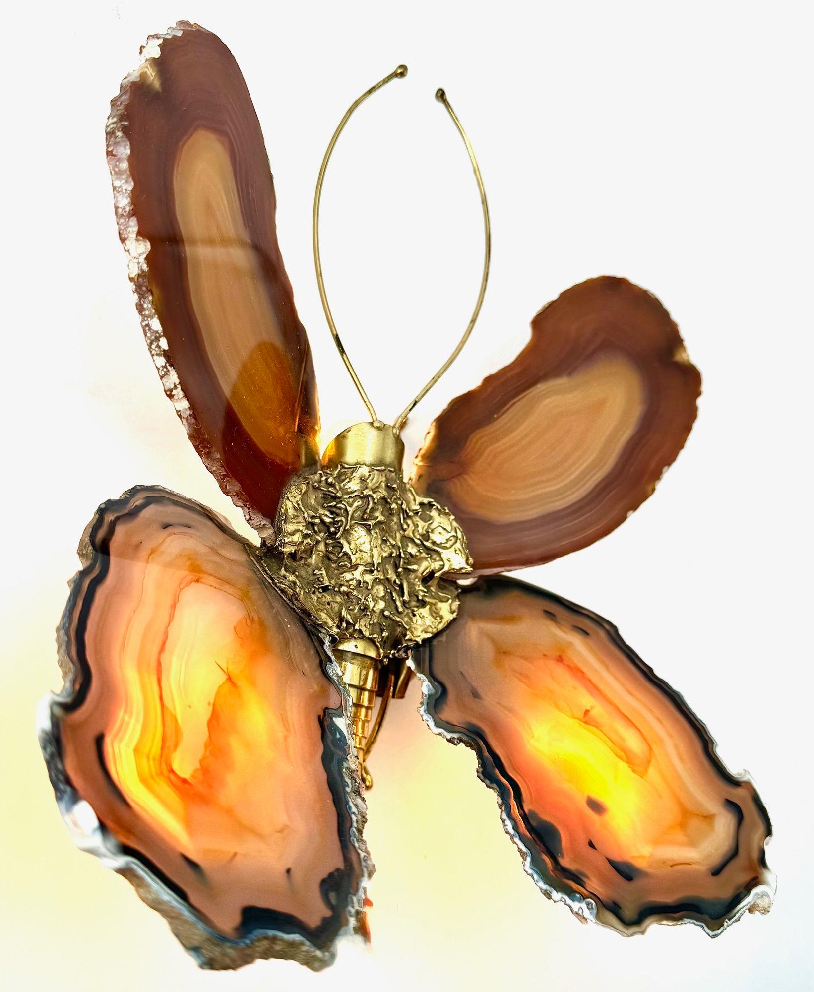 A 1970s Agate and brass butterfly wall light by Isabelle Faure For Sale 1