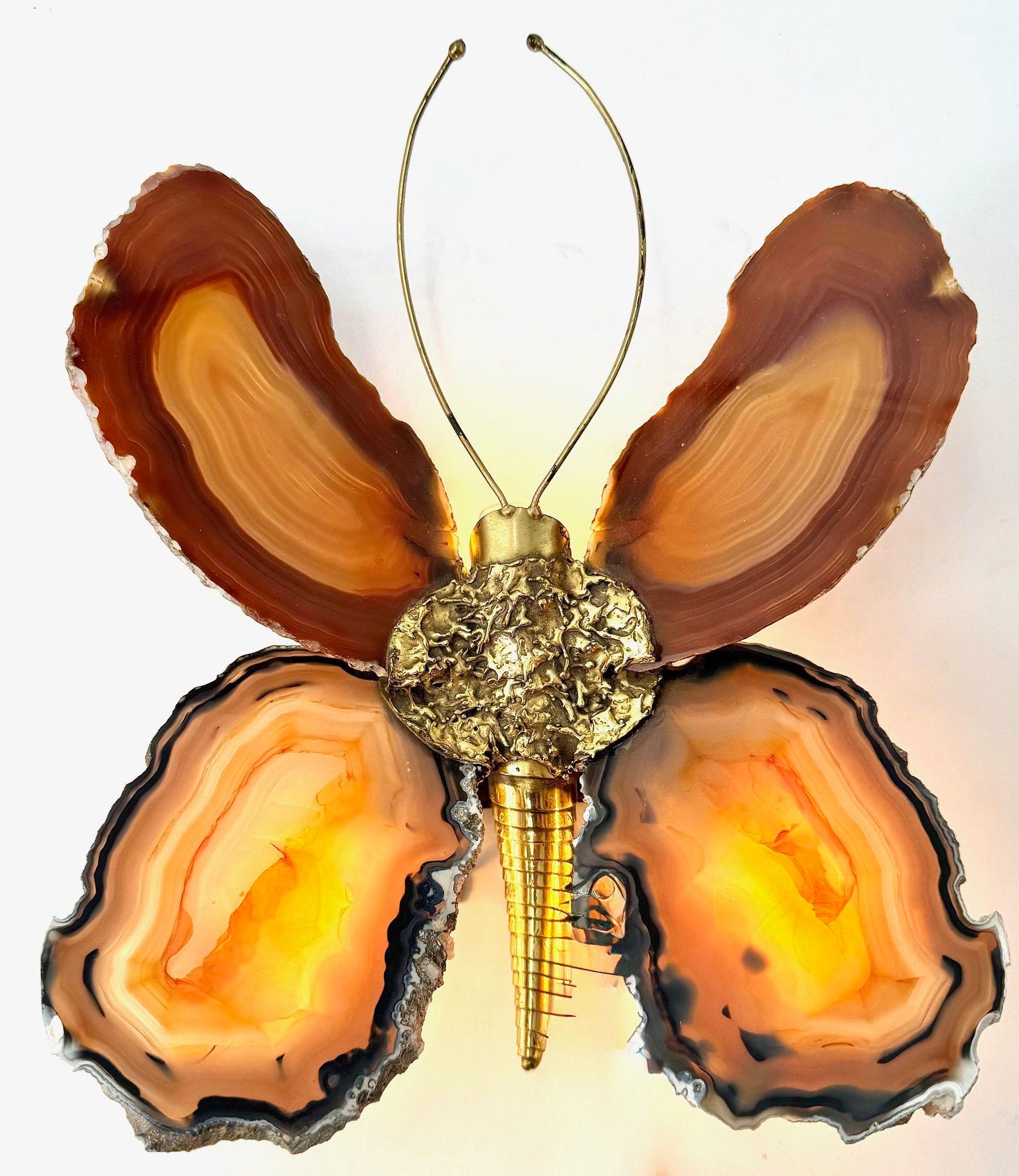 A 1970s Agate and brass butterfly wall light by Isabelle Faure For Sale 2